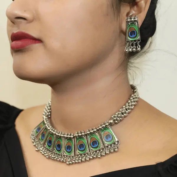 Vintage Vintage silver tone Indian tribal peacock choker necklace Size ONE SIZE - 3 Thumbnail