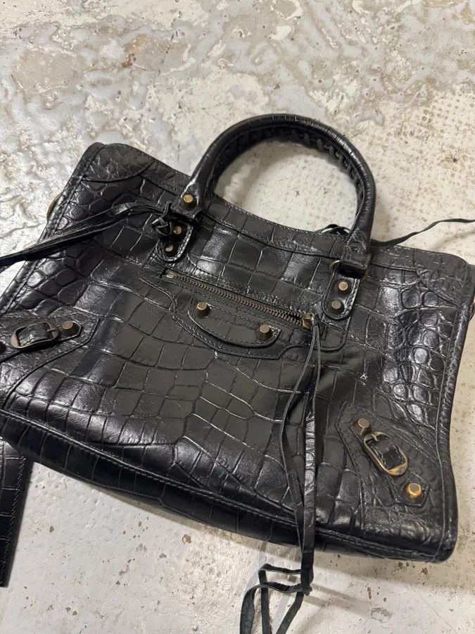 Balenciaga Balenciaga Black Crocodile Embossed Leather City Bag Size ONE SIZE - 3 Thumbnail