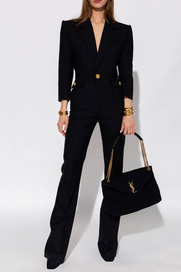 Saint Laurent Paris o1s1wg111024 Tailored Jumpsuit in Chevron Wool in Black Size 30" / US 8 / IT 44 - 2 Thumbnail