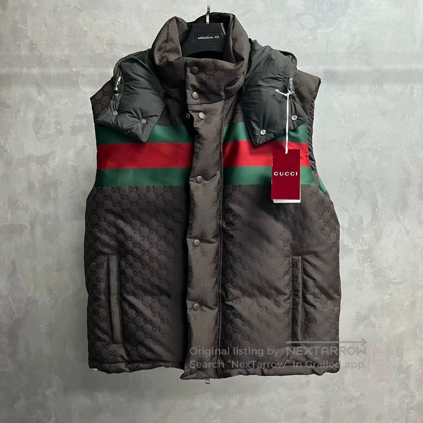 gucci sleeveless vest with removable hood.