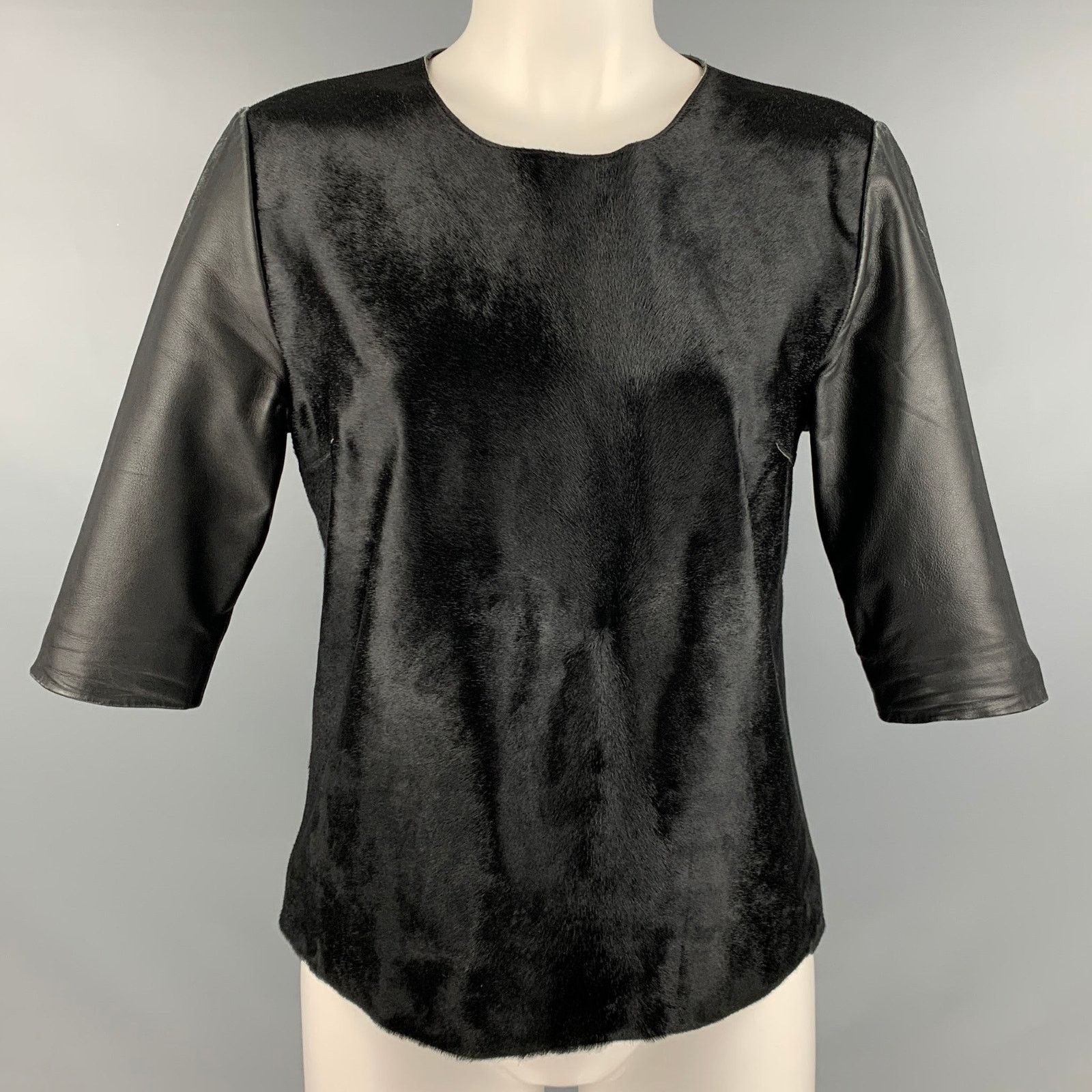 Other IRIS and INK Black Leather Calf Hair 3/4 Sleeves Casual Top Size M / US 6-8 / IT 42-44 - 1 Thumbnail