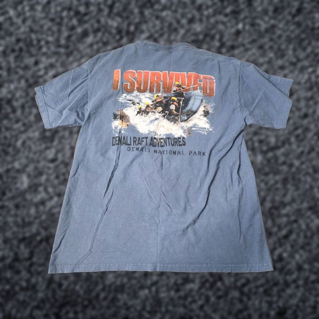 Vintage VINTAGE The Duck Company Mens T-Shirt L Alaska Denali I Survived Nenana River Kayaking Y2K Logo Cotton Blue All Seasons Size US L / EU 52-54 / 3 - 1 Thumbnail