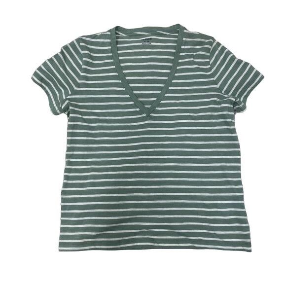 Madewell Madewell Striped V-Neck T-Shirt Light Green & Ivory Soft Lig Size XS / US 0-2 / IT 36-38 - 4 Thumbnail
