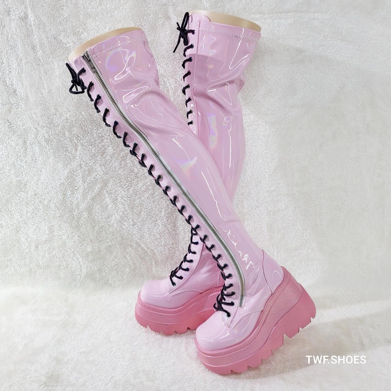 Demonia Cult DEMONIA Shaker 374 Pink Patent Platform 4.5" Wedge Heel Over Size US 12 / IT 42 - 5 Thumbnail