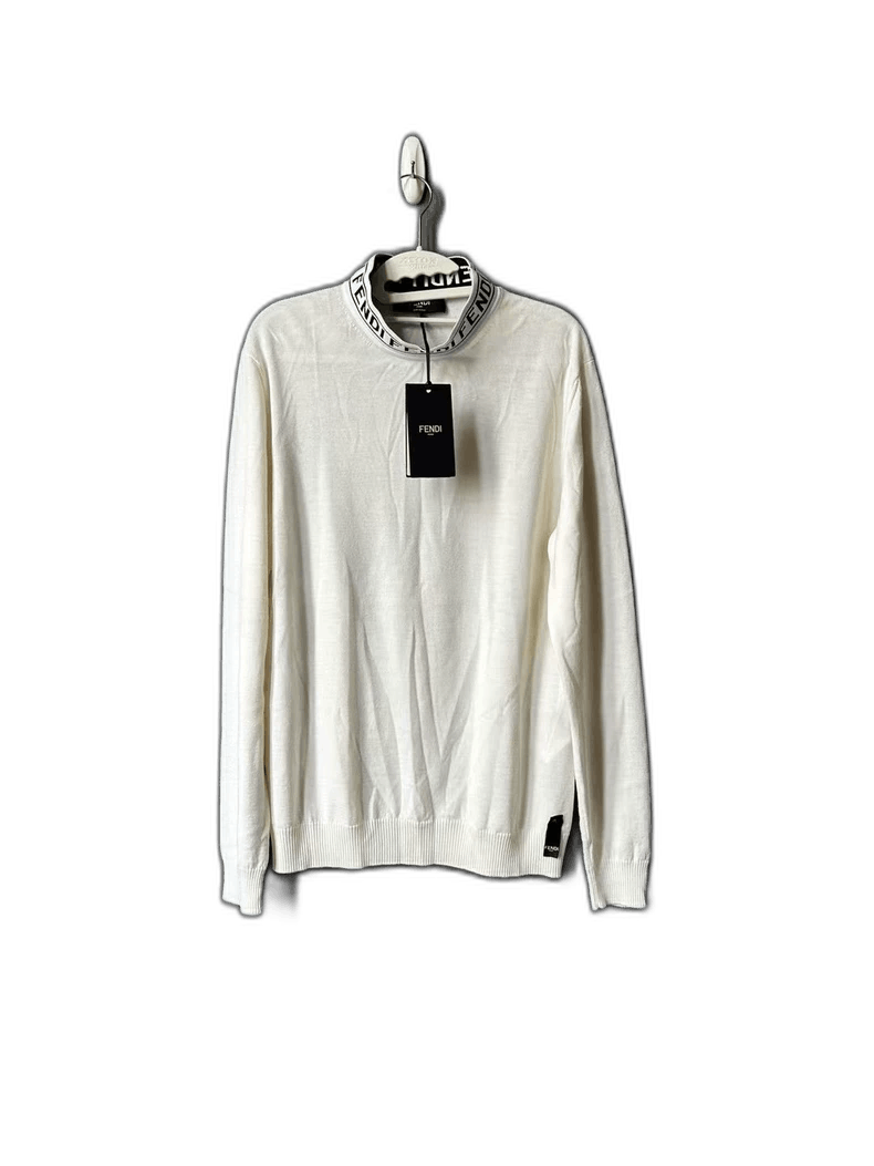 Fendi Fendi White Knitted Sweater with Logo Collar Size US L / EU 52-54 / 3 - 1 Thumbnail