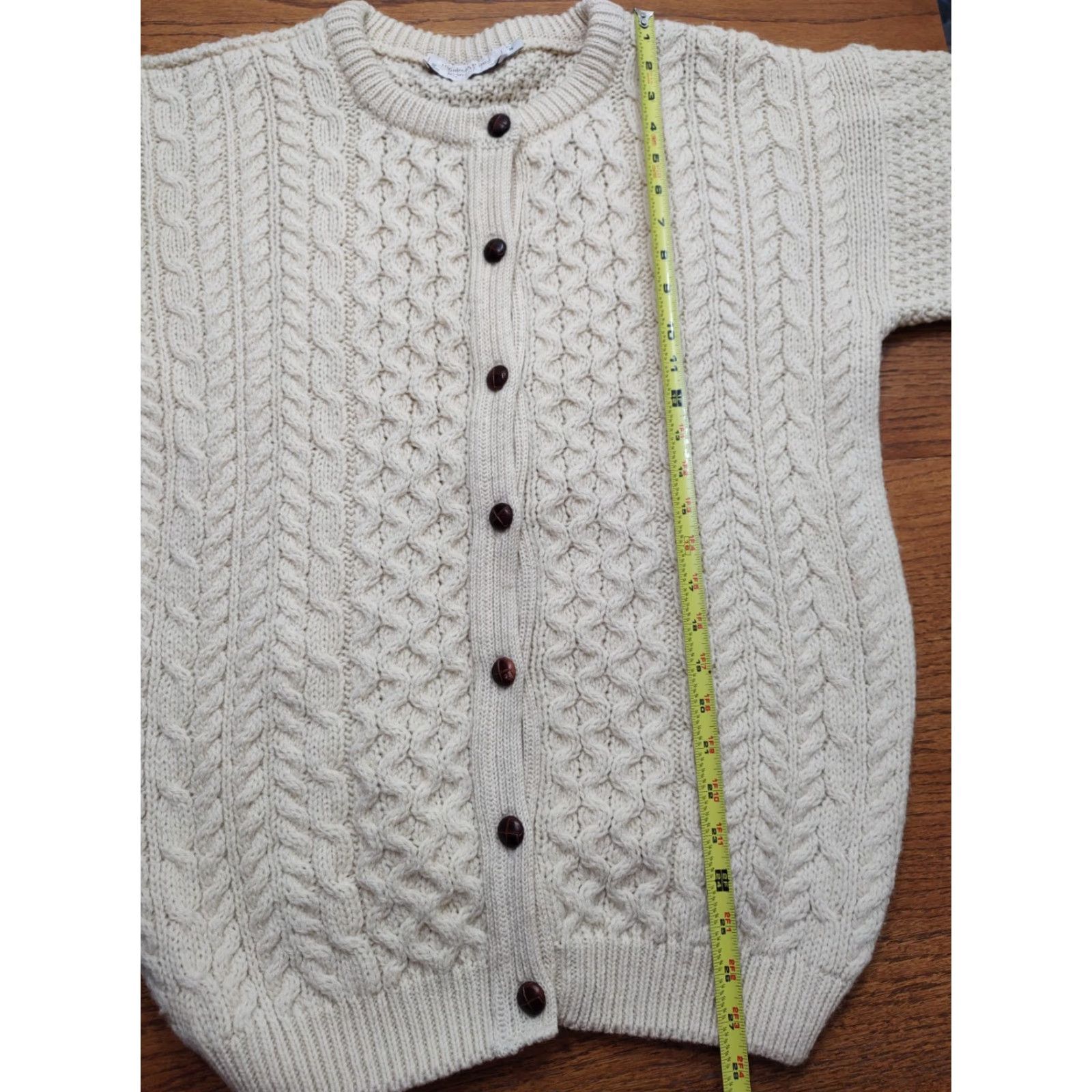 Highland 2000 VINTAGE Highland Cardigan Womens Wool Cable-Knit Sweater Crew Neck M Ivory 90s Nordic Outdoor Size M / US 6-8 / IT 42-44 - 7 Thumbnail