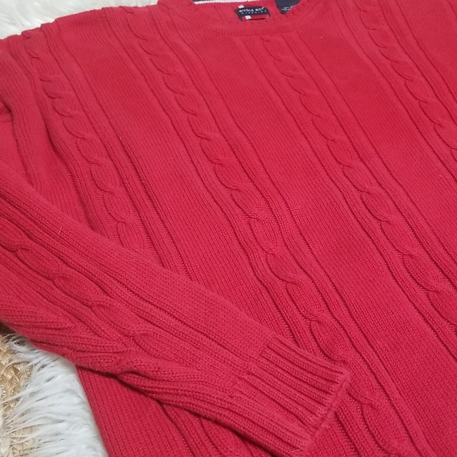 Bugle Boy Vintage Bugle Boy Red Cable Knit Crewneck Sweater Size US XL / EU 56 / 4 - 2 Thumbnail