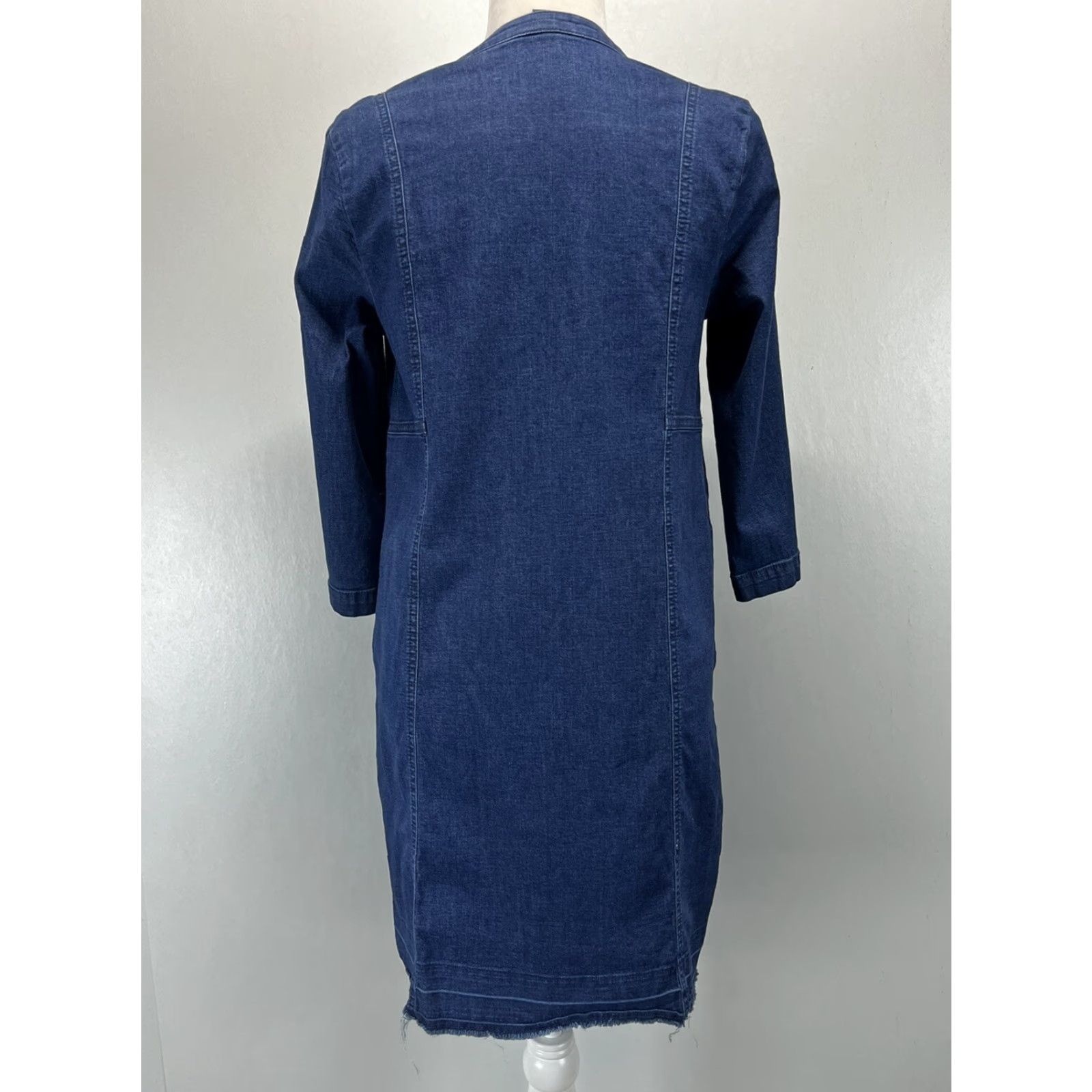 J. Jill J. Jill Denim Dress Small Petite VGUC RAW Hem Lace Up Front 3/4 Sleeves Stretch Color Blue? (Note: Questionable) Size S / US 4 / IT 40 - 3 Thumbnail