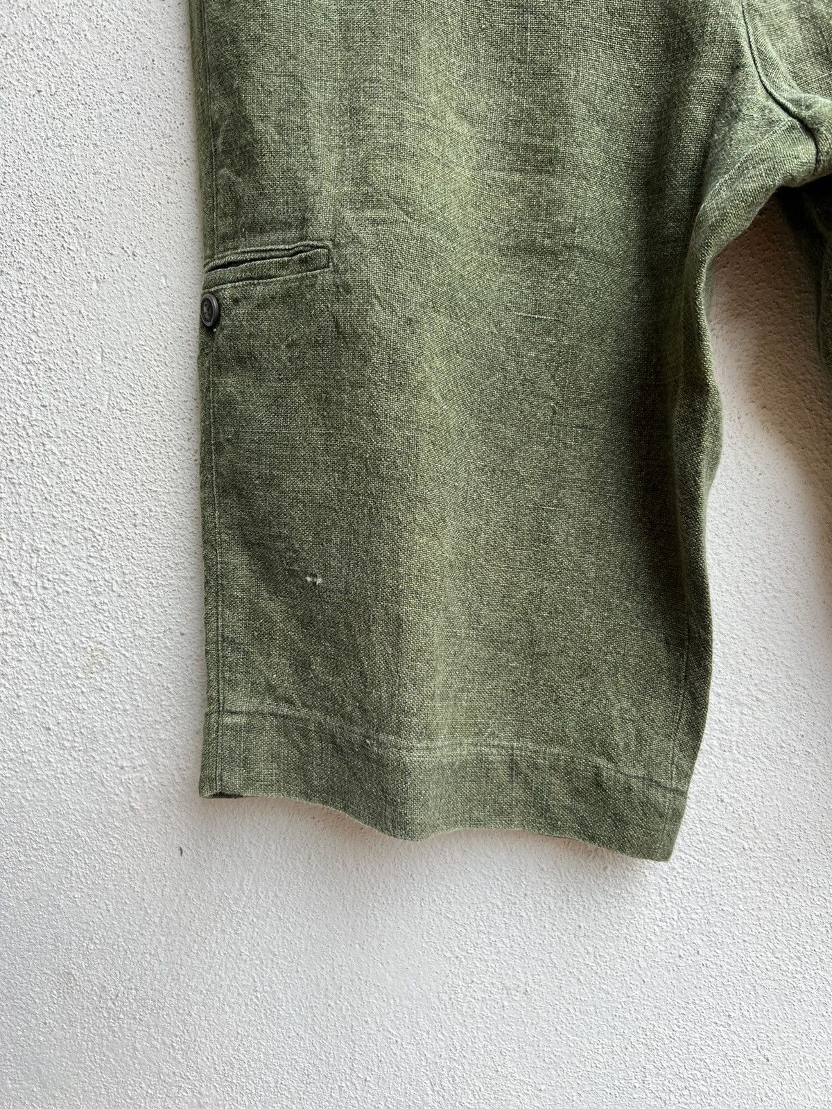 Designer 90s Arnys Paris Fade Olive Green 100% Linen Short Pant Size US 31 - 12 Thumbnail