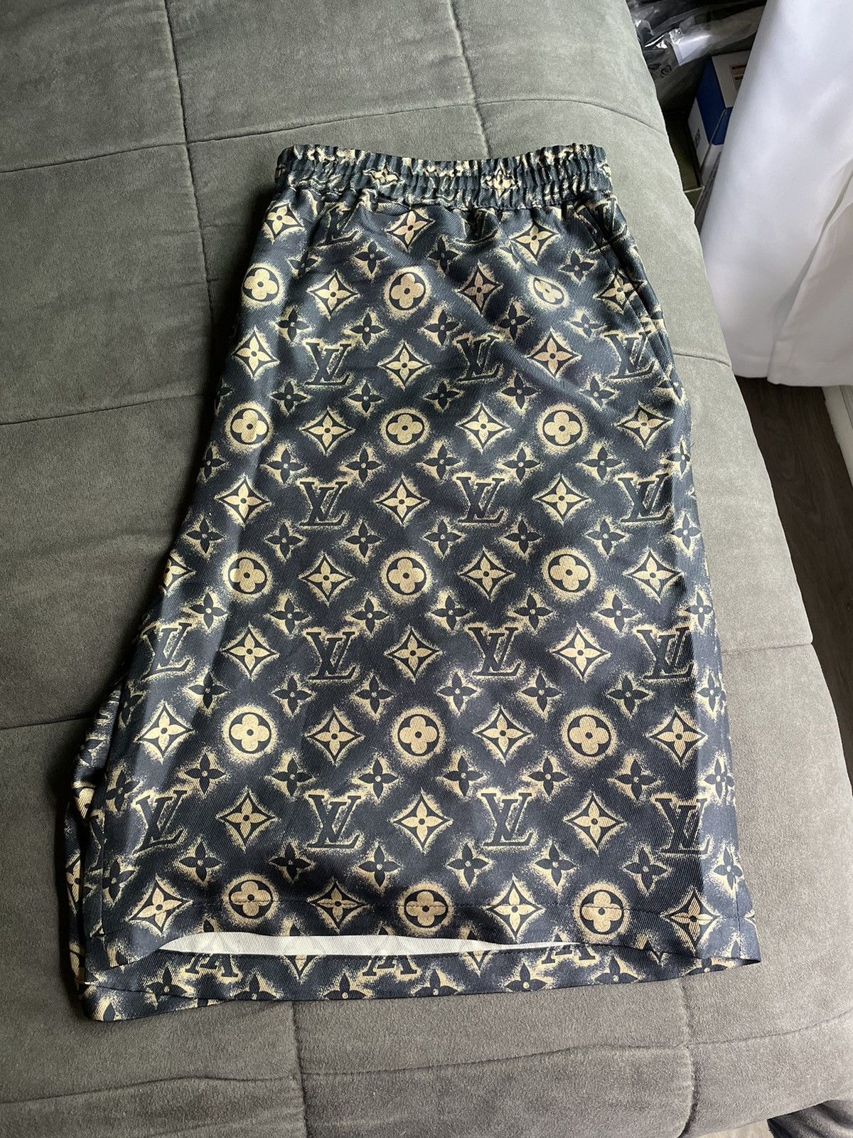 image of Louis Vuitton Silk Monogram Shorts in Navy, Men's (Size 40)