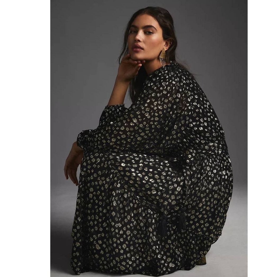 Anthropologie New Anthropologie Mille V-Neck Lurex Dress $498 XXS Black Size XXS / US 00 / IT 34 - 1 Thumbnail