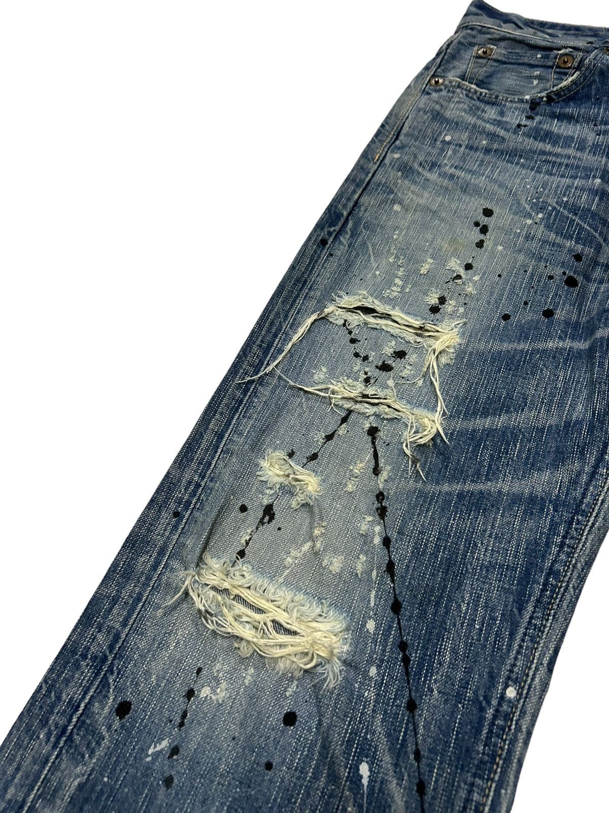 Japanese Brand × Kapital × Vintage Vtg Edwin503 Blue Trip distressed denim Rare☠️🎌🎌 Size US 32 / EU 48 - 5 Thumbnail