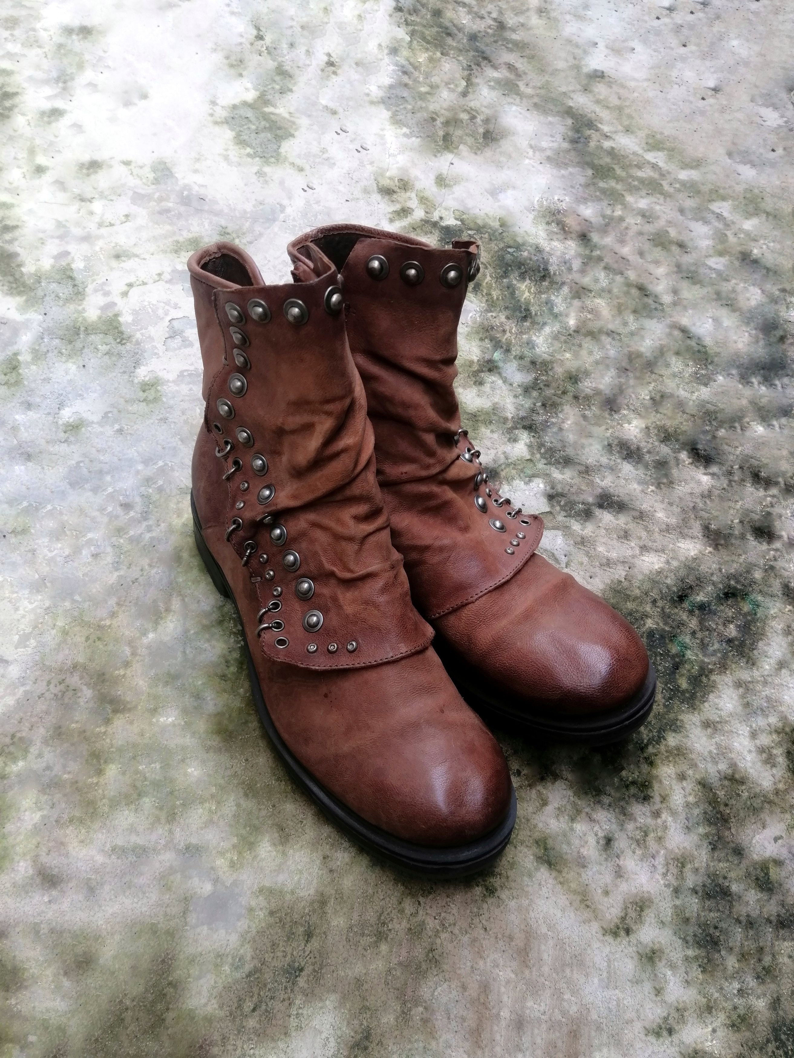 A.S.98 Brown Studded Leather Combat Boots Size 42