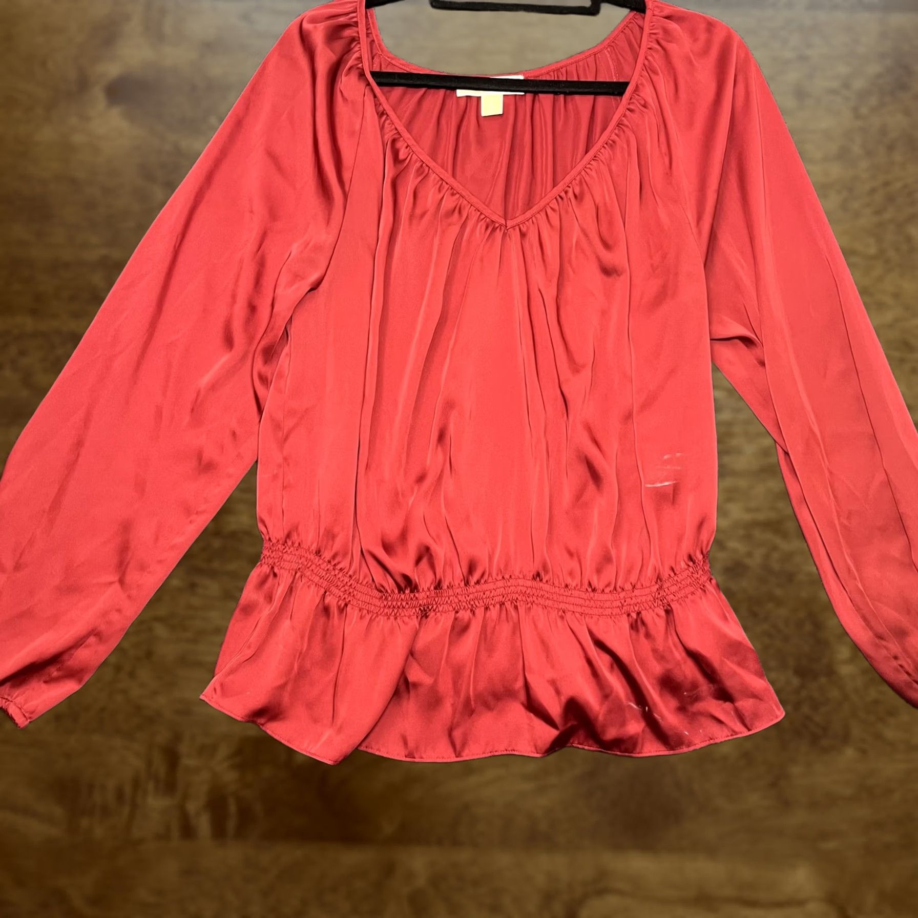 Vintage MICHAEL Michael Kors Blouse Womens XL Red Satin Ruffle Elastic Waist Long Sleeve Size XL / US 12-14 / IT 48-50 - 1 Thumbnail