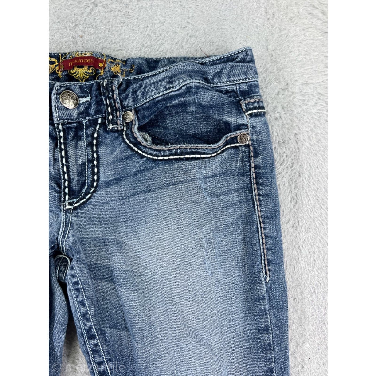 Vintage Maurices Jeans Womens 11 Blue Denim Embellished Cotton Blend Stretch Low Size 32" / US 10 / IT 46 - 7 Thumbnail