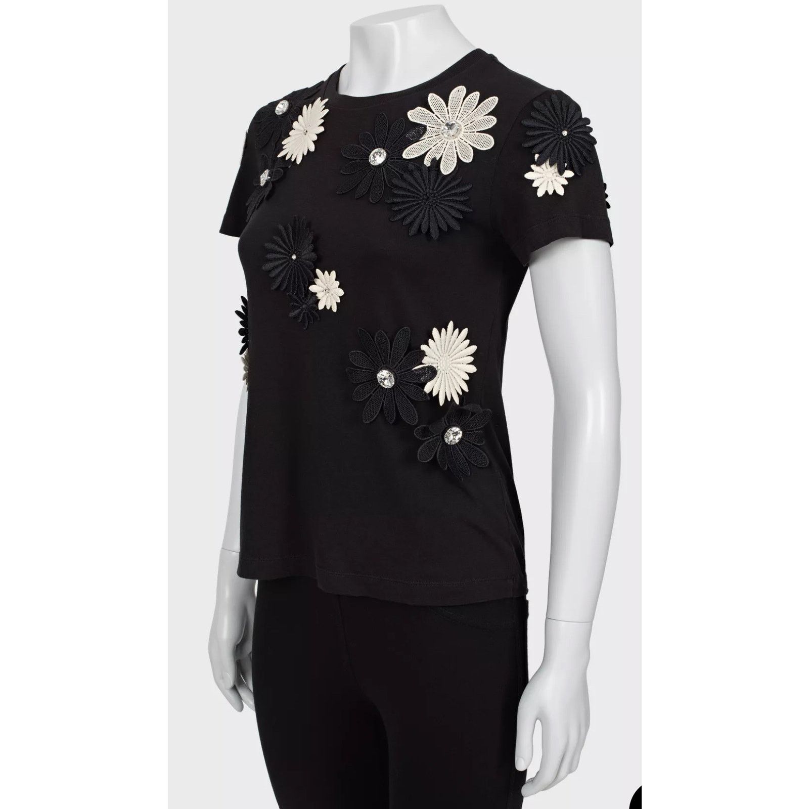 Emanuel Ungaro Emanuel Ungaro Black & White Floral Cotton T-Shirt Sz.38 Size XS / US 0-2 / IT 36-38 - 2 Thumbnail