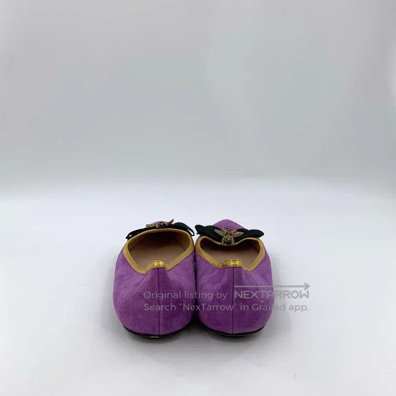 Gucci Gucci Purple pointed bow bee diamond suede casual flat sho Size US 7 / IT 37 - 4 Thumbnail