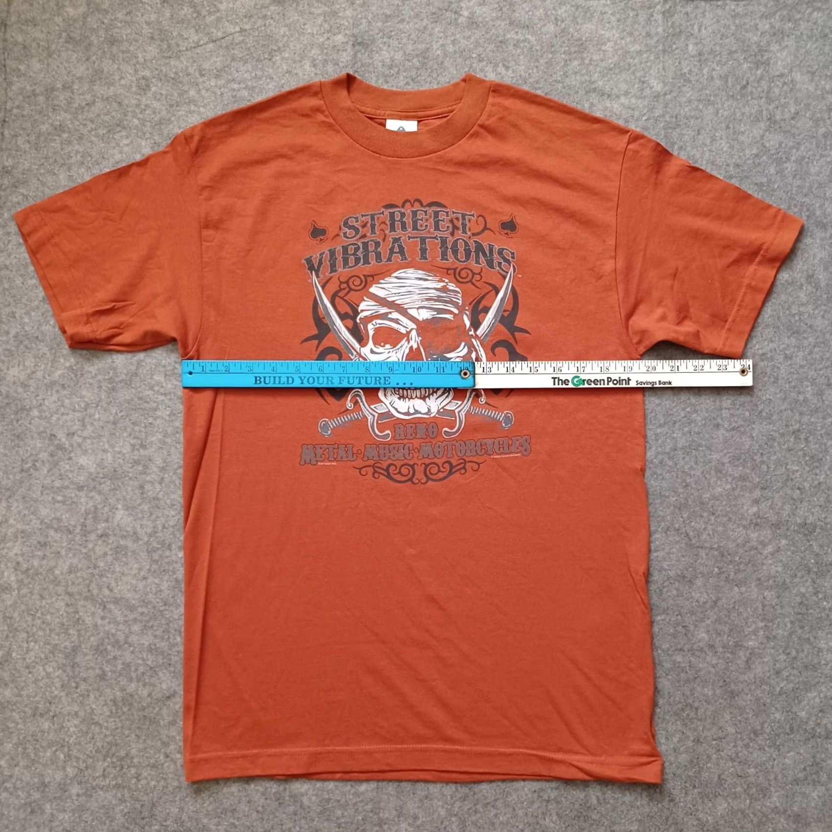 Rusty Alstyle Apparel & Activewear Shirt Mens M Orange Graphic Print Skull Metal Music Vintage Rust Orange Street Vibrations Reno Shirt Size US M / EU 48-50 / 2 - 5 Thumbnail