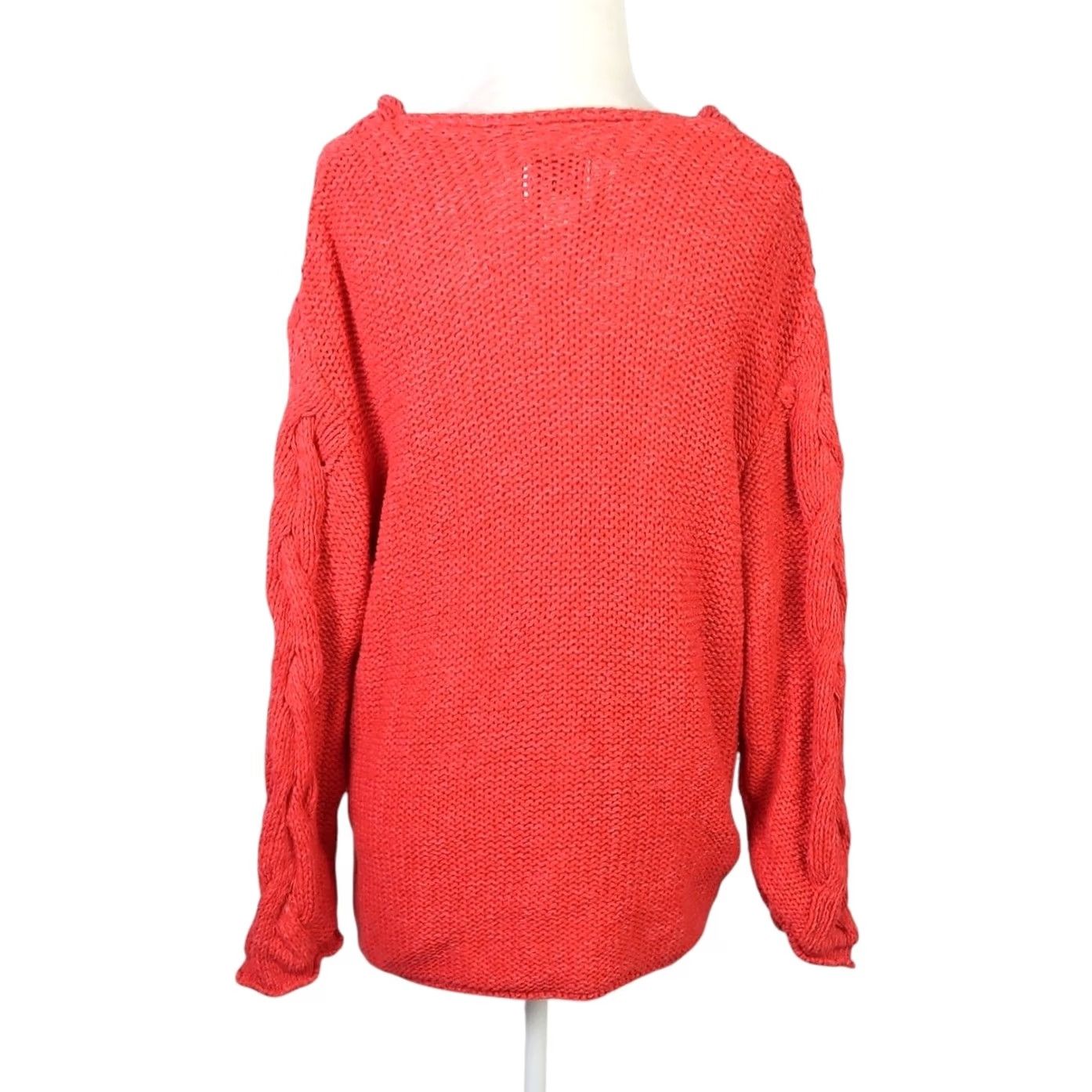 Bdg BDG Urban Outfitters Sweater V-Neck Cable-Knit Cotton Blend Red S Womens Pullover Long Sleeve Knit Shirt Size S / US 4 / IT 40 - 4 Thumbnail