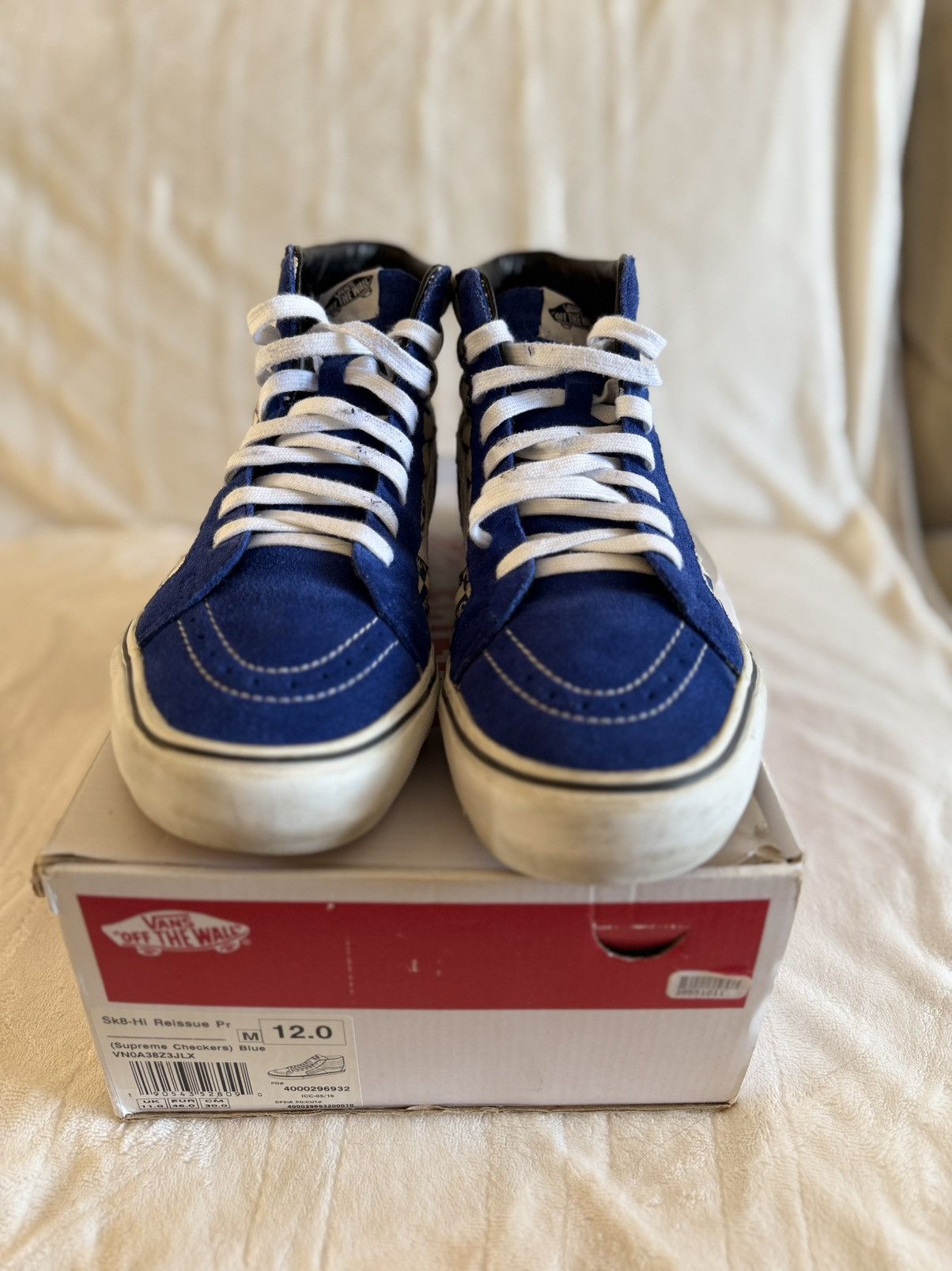 Supreme × Vans Supreme Vans Sk8-Hi Blue Checker Logo FW16 W/Original Box Size US 12 / EU 45 - 3 Thumbnail