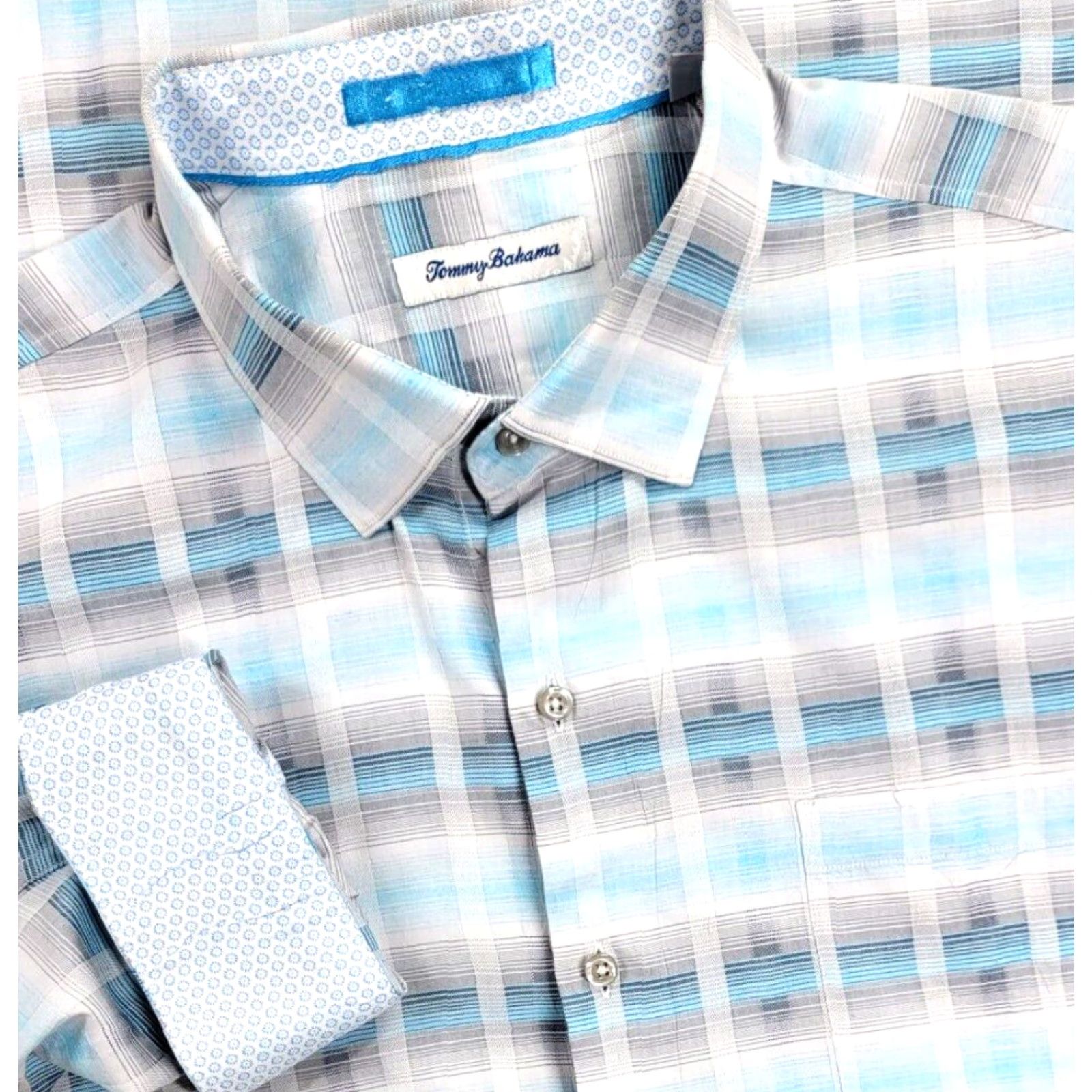Tommy Bahama Tommy Bahama Mirage Plaid Shirt Island Blue Silk Cotton Blend Long Sleeve XXL XL? Size US XL / EU 56 / 4 - 5 Thumbnail