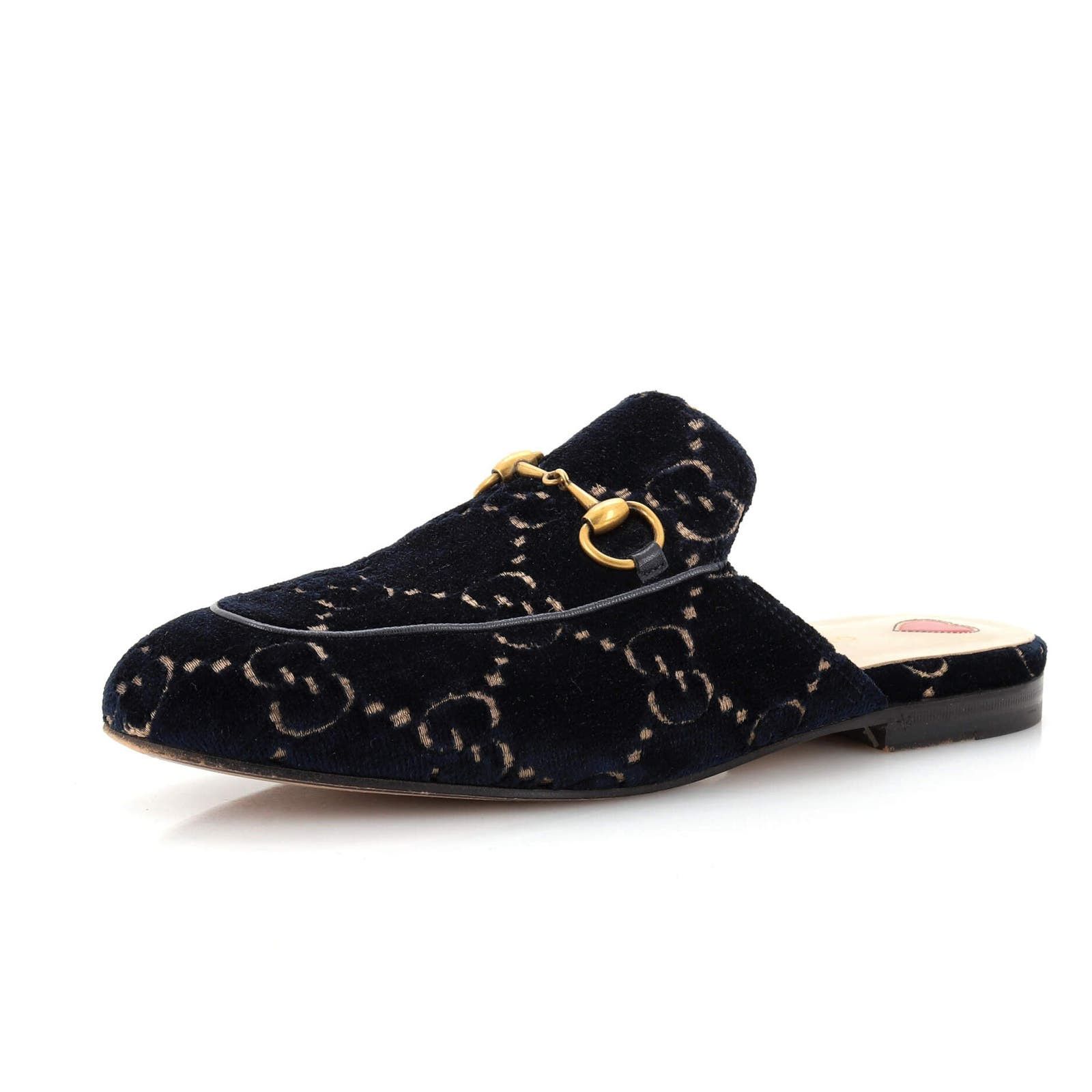 image of Gucci Women's Princetown Mule Shoess GG Velvet None Shoes in Blue (Size 4)