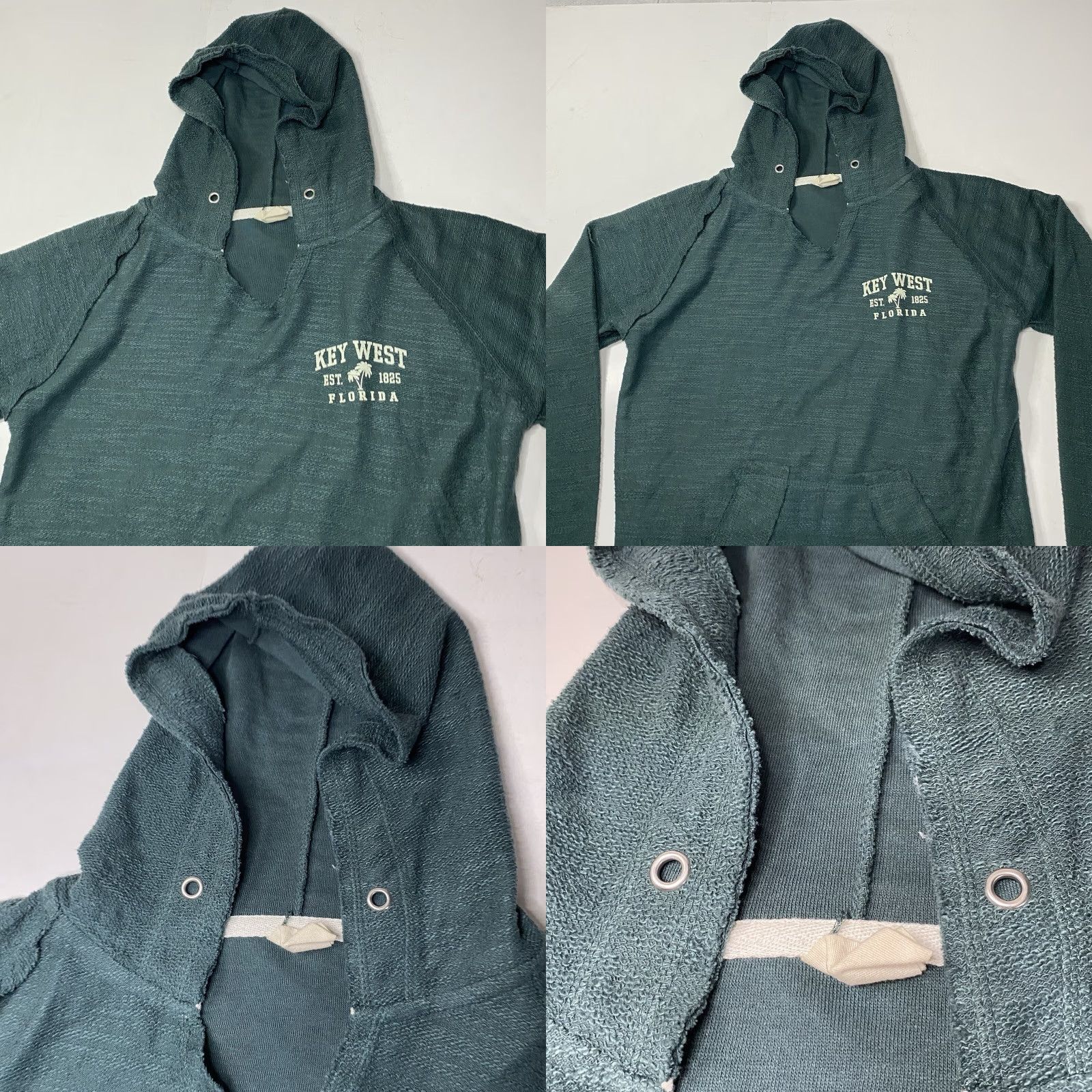 Vintage VINTAGE Key West Hooded Sweatshirt Light Weight Grunge Distress Look Small S Unisex Adults Green Hoodie Pockets Casual Mens Womens Girls Boys Size US S / EU 44-46 / 1 - 8 Thumbnail