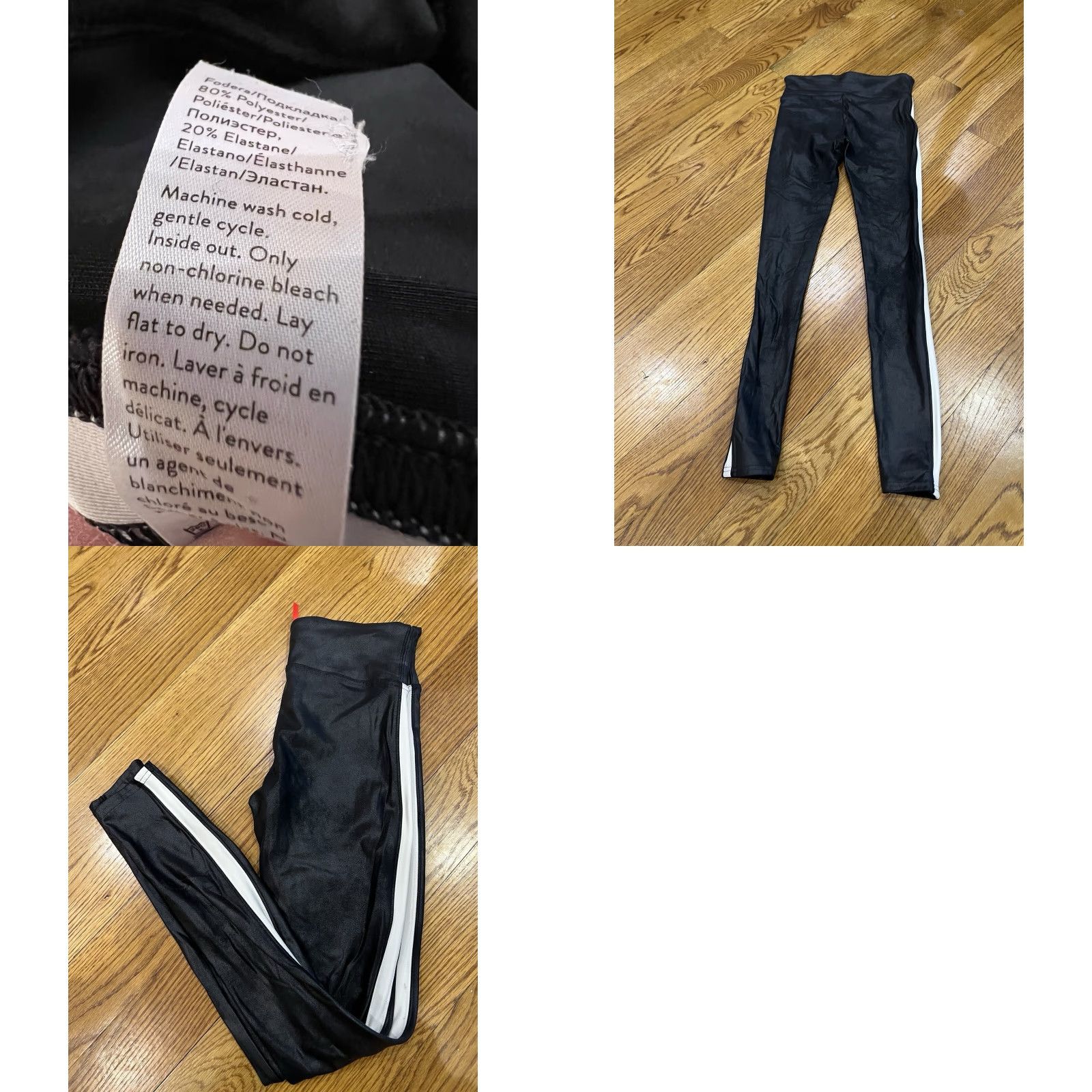 Spanx VINTAGE Spanx Leggings Womens Size Small Black Faux Leather Striped Full Length Pants Going Out Women Size 28" / US 6 / IT 42 - 8 Thumbnail