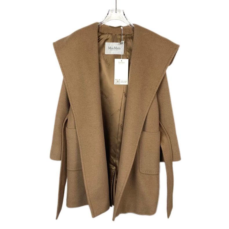 Max Mara Brown Camel Hair Hooded Belted Bathrobe Coat