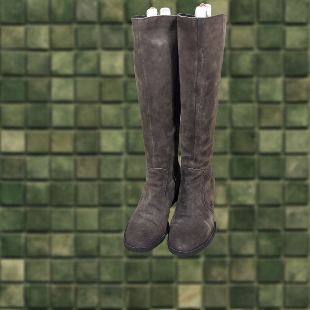 Born Born Felicia Gray Brown Suede Zip Up Knee High Boots Lace Back Women's 8.5 Size US 9 / IT 39 - 1 Thumbnail