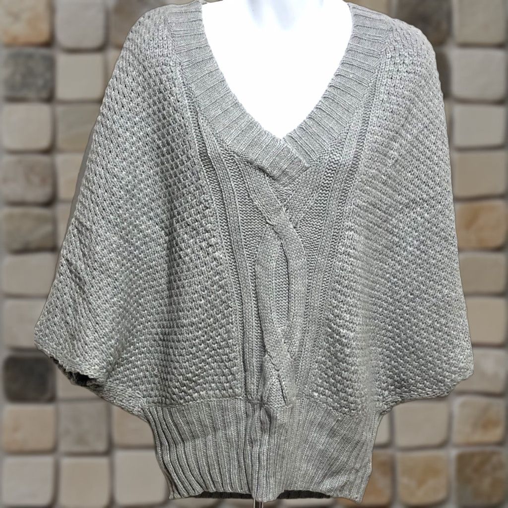 Vintage NWT ANA Crochet Knit Sweater XL Gray Butterfly Sleeves V-Neck CottageCore Size XL / US 12-14 / IT 48-50 - 1 Thumbnail