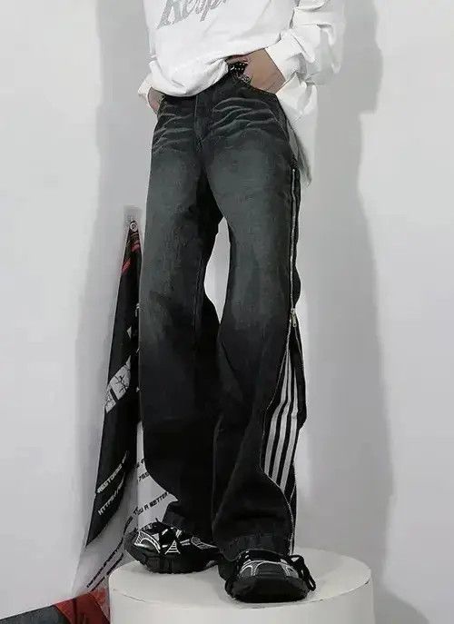Jean striped pattern zip embellished jeans Size US 31 - 1 Thumbnail
