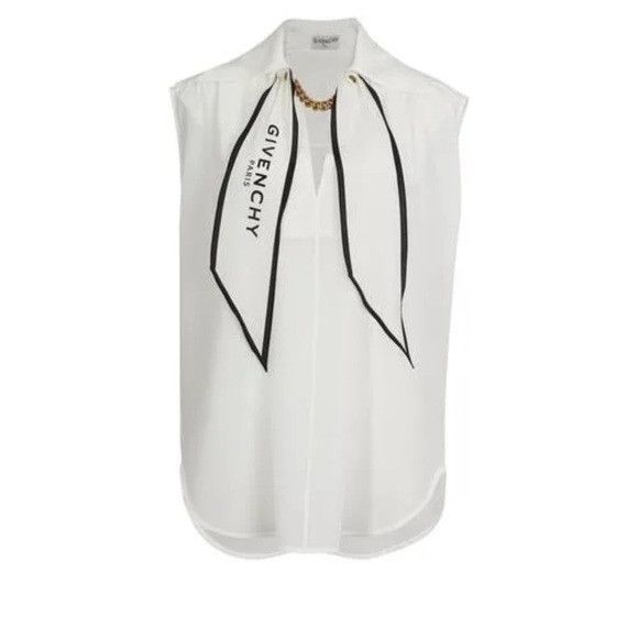 Givenchy GIVENCHY white silk logo scarf collared sleeveless blouse 10 Size L / US 10 / IT 46 - 3 Thumbnail
