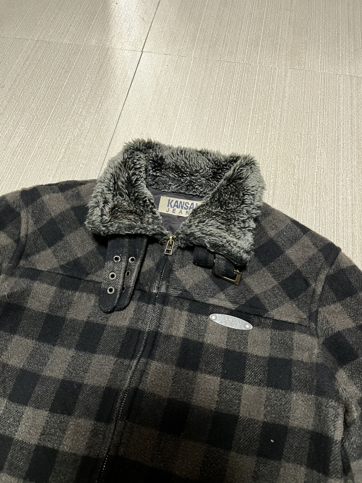 Kansai Yamamoto Vintage Kansai Yamamoto Fur Collared Plaid Jacket Size US M / EU 48-50 / 2 - 2 Thumbnail