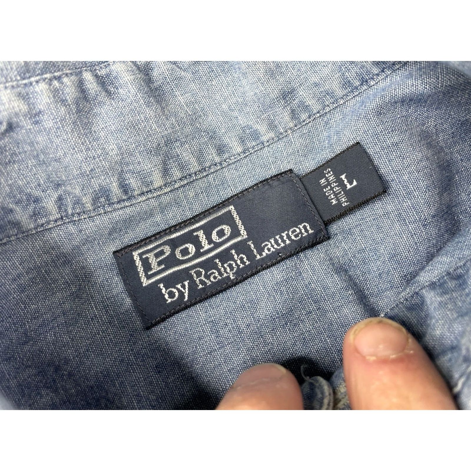 Polo Ralph Lauren VINTAGE Polo Ralph Lauren Chambray Denim Pocket Shooting Shirt L Blue Cotton Button-Up Men"} Size US L / EU 52-54 / 3 - 3 Thumbnail