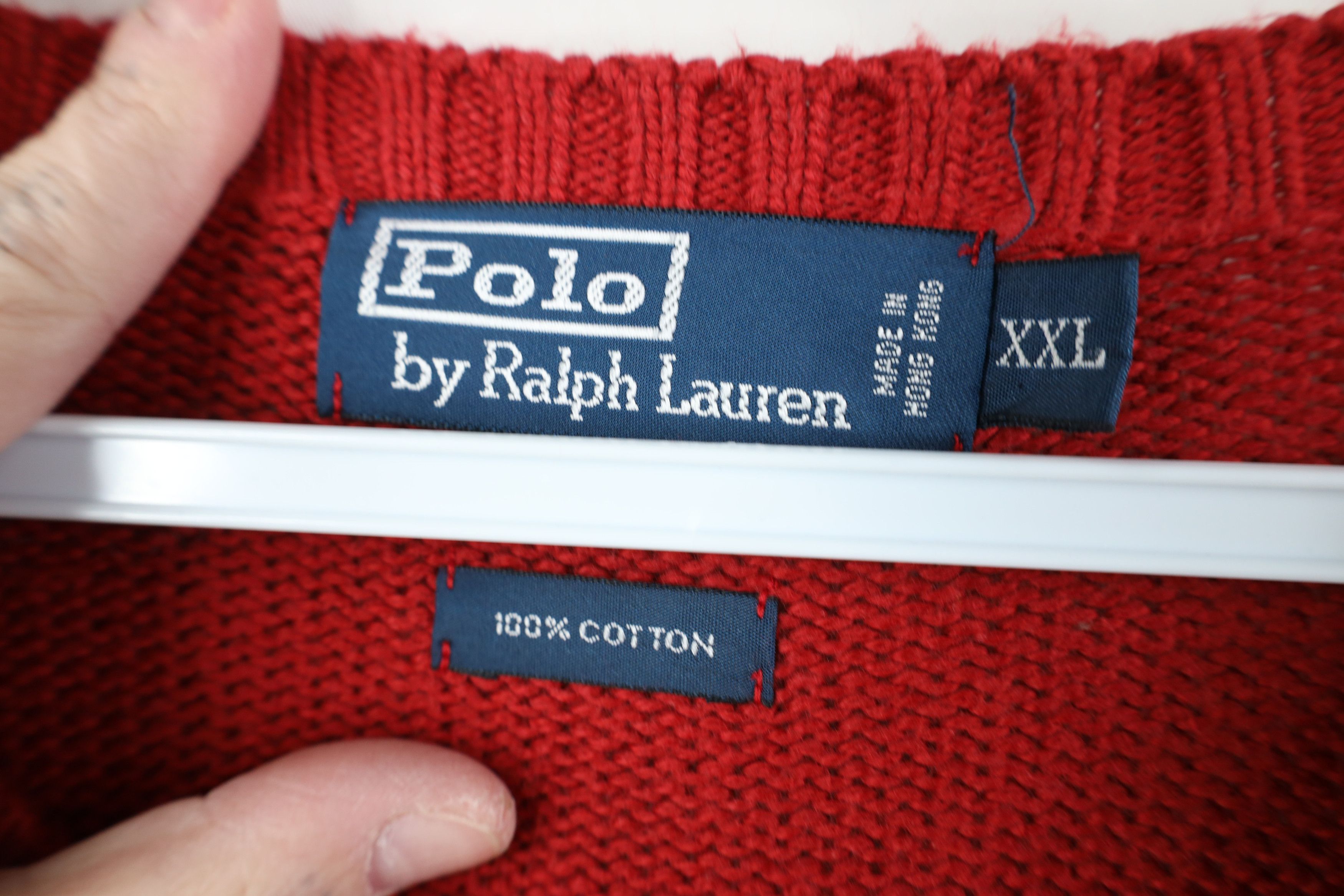 Ralph Lauren Vintage 90s Ralph Lauren Cotton Knit V-Neck Sweater Red Size US XXL / EU 58 / 5 - 8 Thumbnail