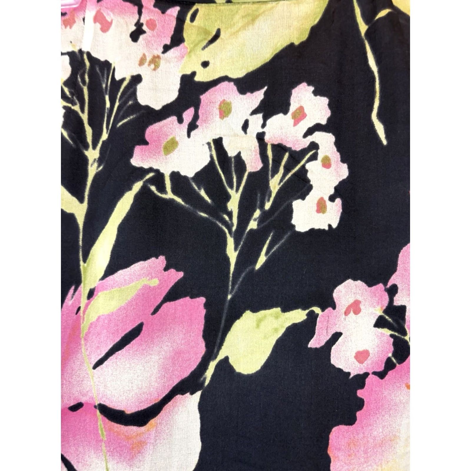 Vintage Dana Buchman Maxi Skirt Womens 14 Black Silk Floral Lined Long Skirt Petite Casual Workwear 90s Bohemian City Flower Gang Mens? Size 36" / US 14 / IT 50 - 7 Thumbnail