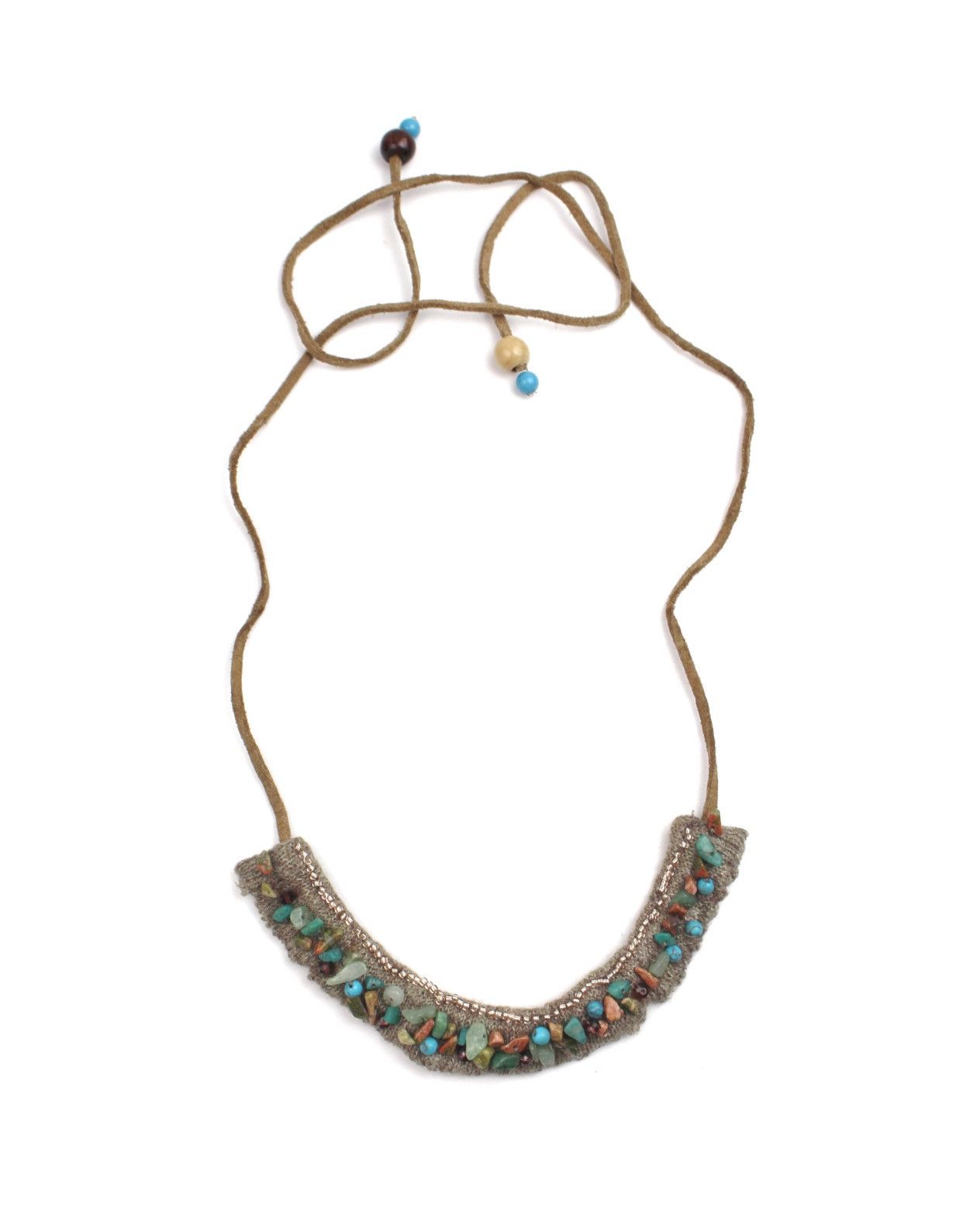 If Six Was Nine 1990S HANDMADE BOHO ETHNIC KNIT COLLAR NECKLACE MIXED STONES Size ONE SIZE - 1 Thumbnail