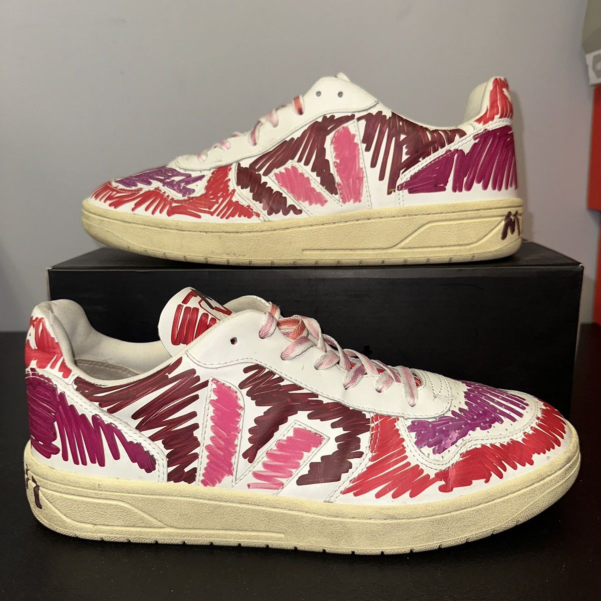 Marni × Veja Marni x Veja V-10 Scribble Leather Sneakers - US 11.5 Eu Size US 11.5 / EU 44-45 - 1 Thumbnail