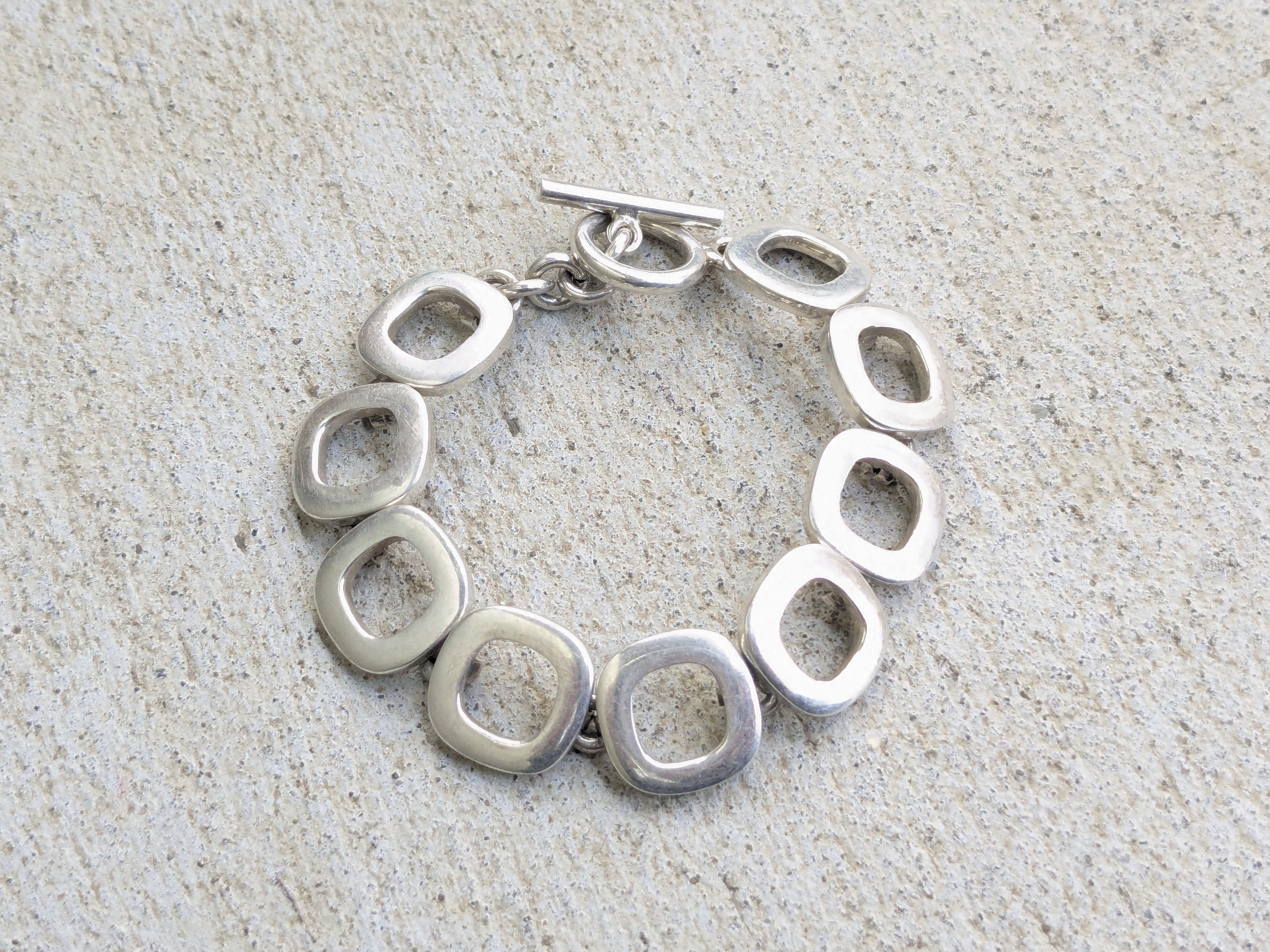 Jewelry Vintage Sterling Silver Bracelet Square Chain Link 7.25" Size ONE SIZE - 2 Thumbnail