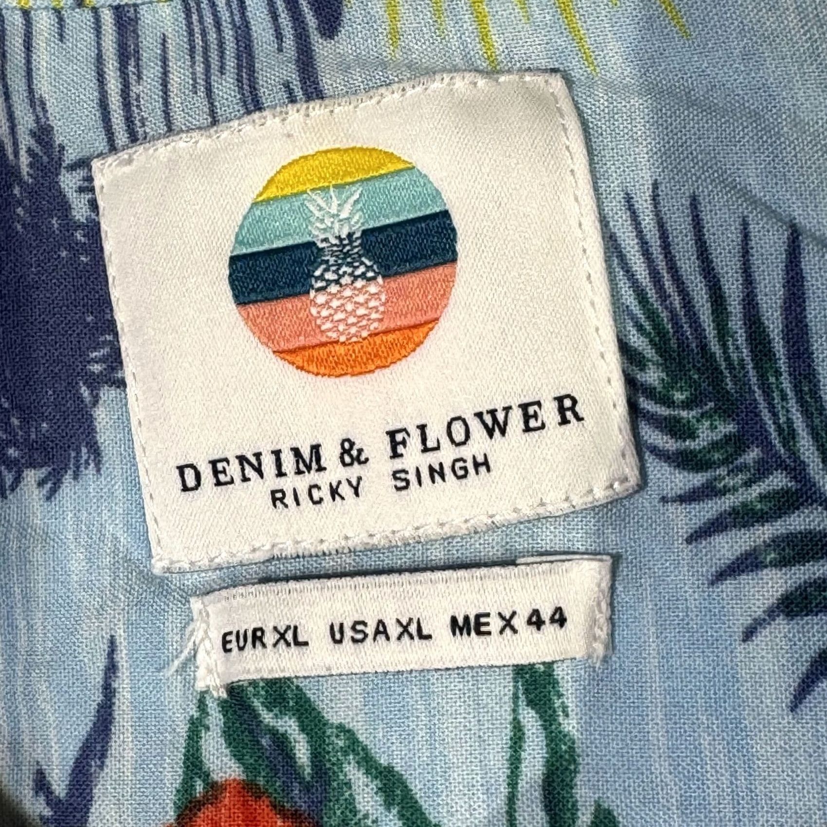 Denime Denim & Flower Shirt Men's XL Hawaiian Multicolor Floral Short Sleeve Cotton Button-Up Casual Size US XL / EU 56 / 4 - 7 Thumbnail