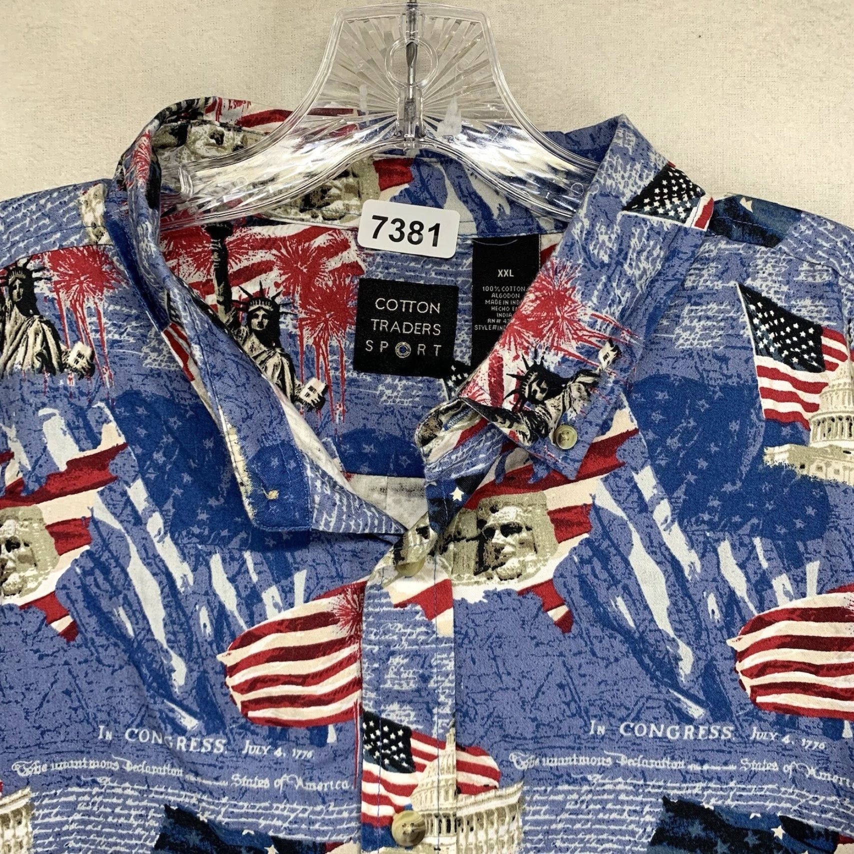 Cotton Traders VINTAGE Cotton Traders Men's 2XL Patriotic Short Sleeve Shirt Red White Blue American Flag Mount Rushmore Summer Casual Size US XXL / EU 58 / 5 - 3 Thumbnail
