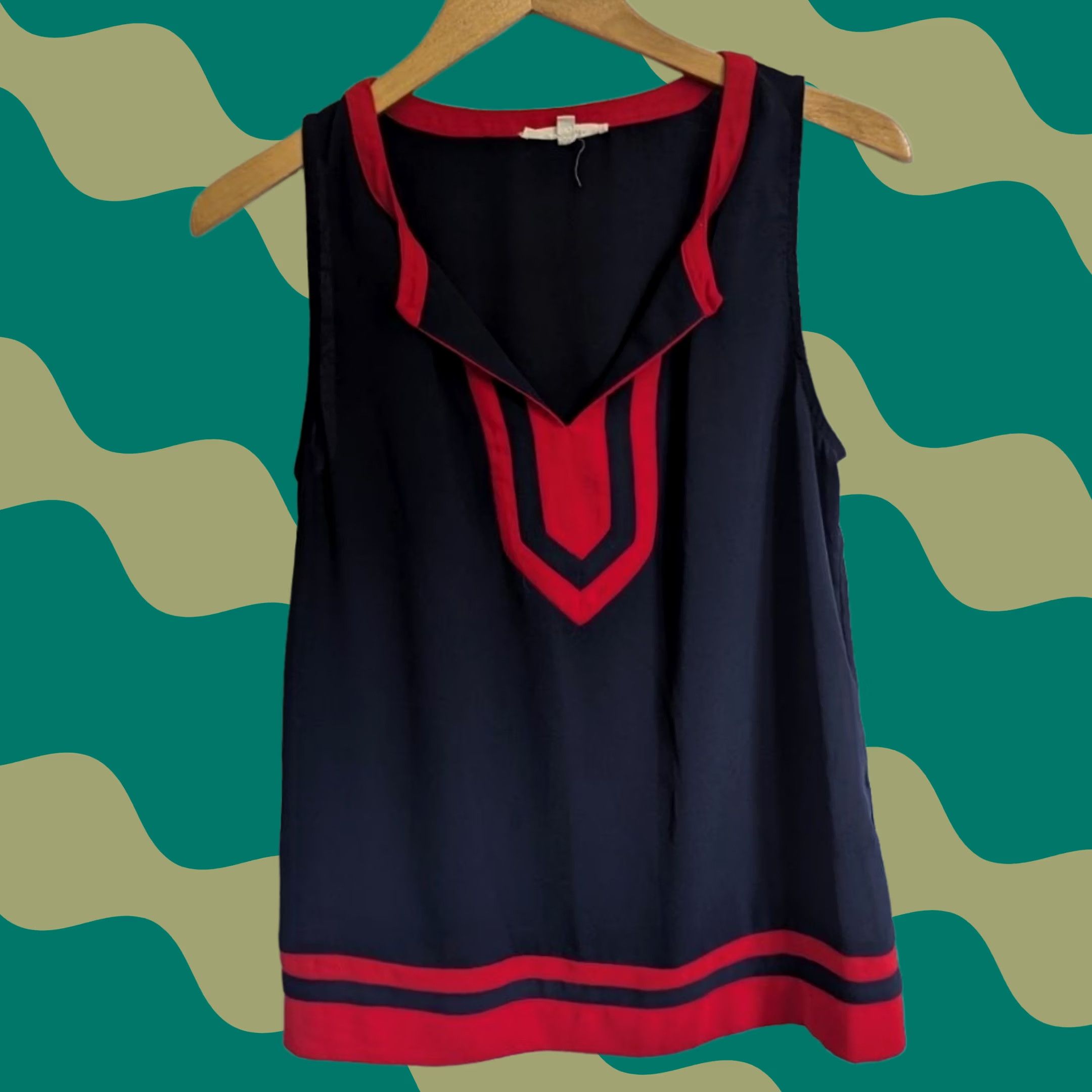 Vintage 41 Hawthorn Navy Blue Red Contrast Trim Sleeveless Blouse Top Womens M Office Size M / US 6-8 / IT 42-44 - 1 Thumbnail