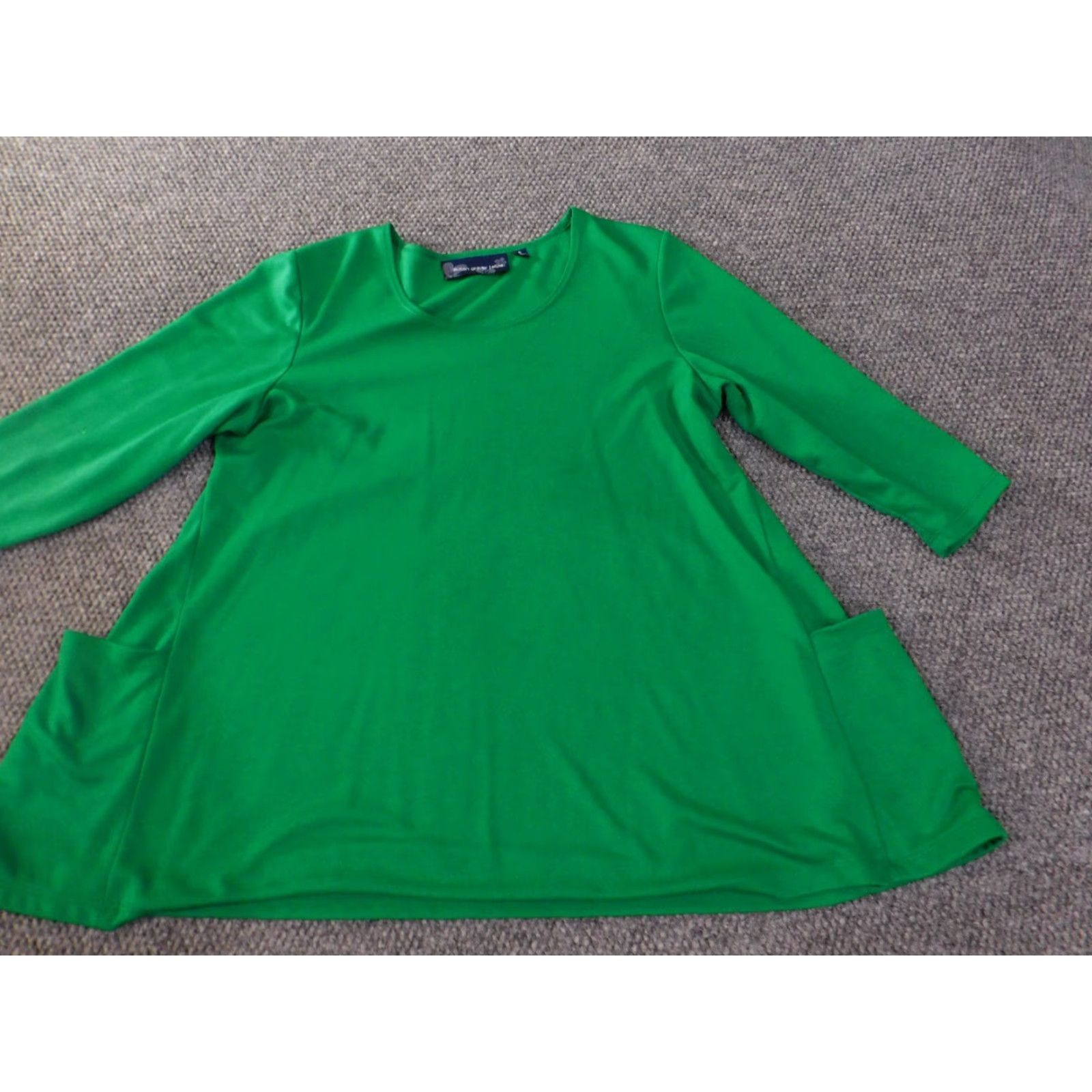 Vintage Susan Graver Shirt Womens M Green Long Sleeve Collared Button-Up Pullover Pocketed Stretch Knit Basic Casual Vintage? No (do not include vintage) Size M / US 6-8 / IT 42-44 - 3 Thumbnail