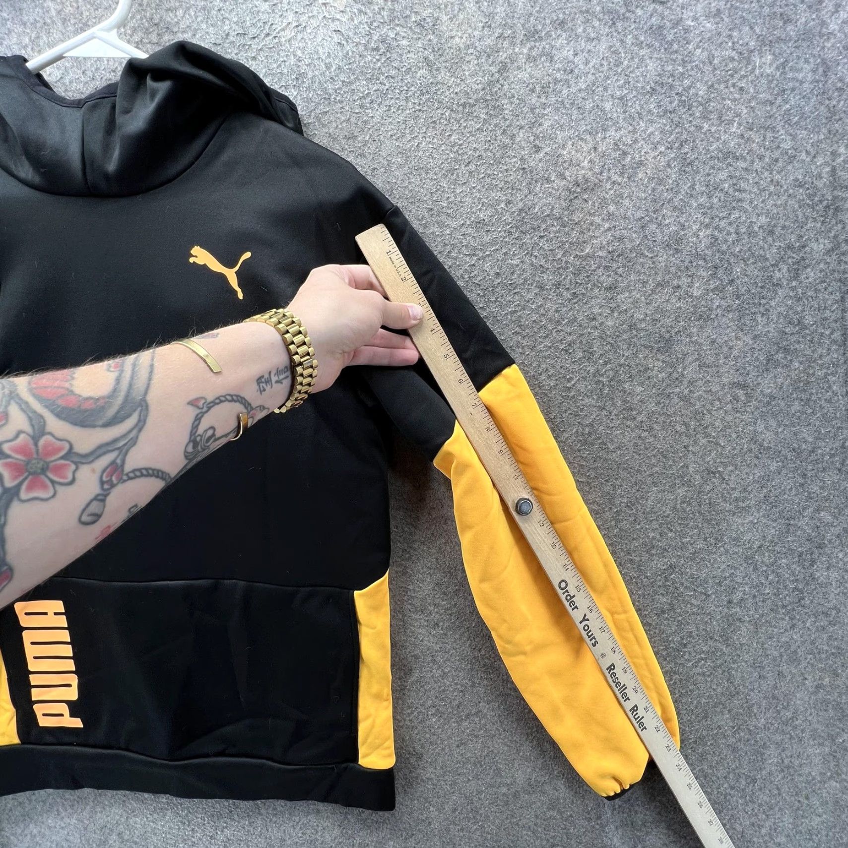 Puma Puma Hoodie Mens S Black Yellow Pullover Fleece Sweatshirt Training Logo Graphic Print Kangaroo Pocket Size US S / EU 44-46 / 1 - 5 Thumbnail