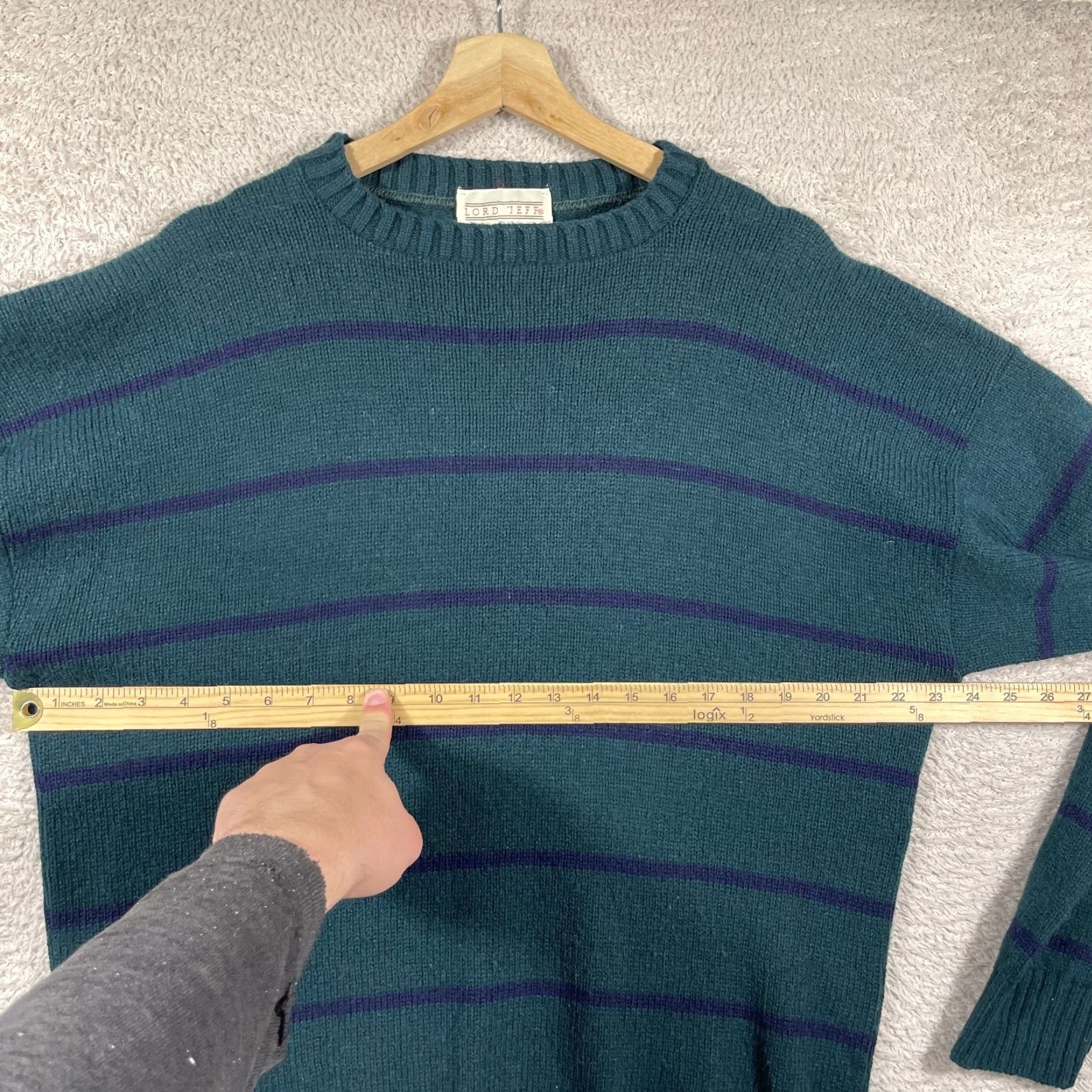 Vintage VINTAGE Lord Jeff Sweater Mens Large Green Striped Wool Blend Grunge USA Cobain Pullover Crew Neck 80s Size US L / EU 52-54 / 3 - 5 Thumbnail