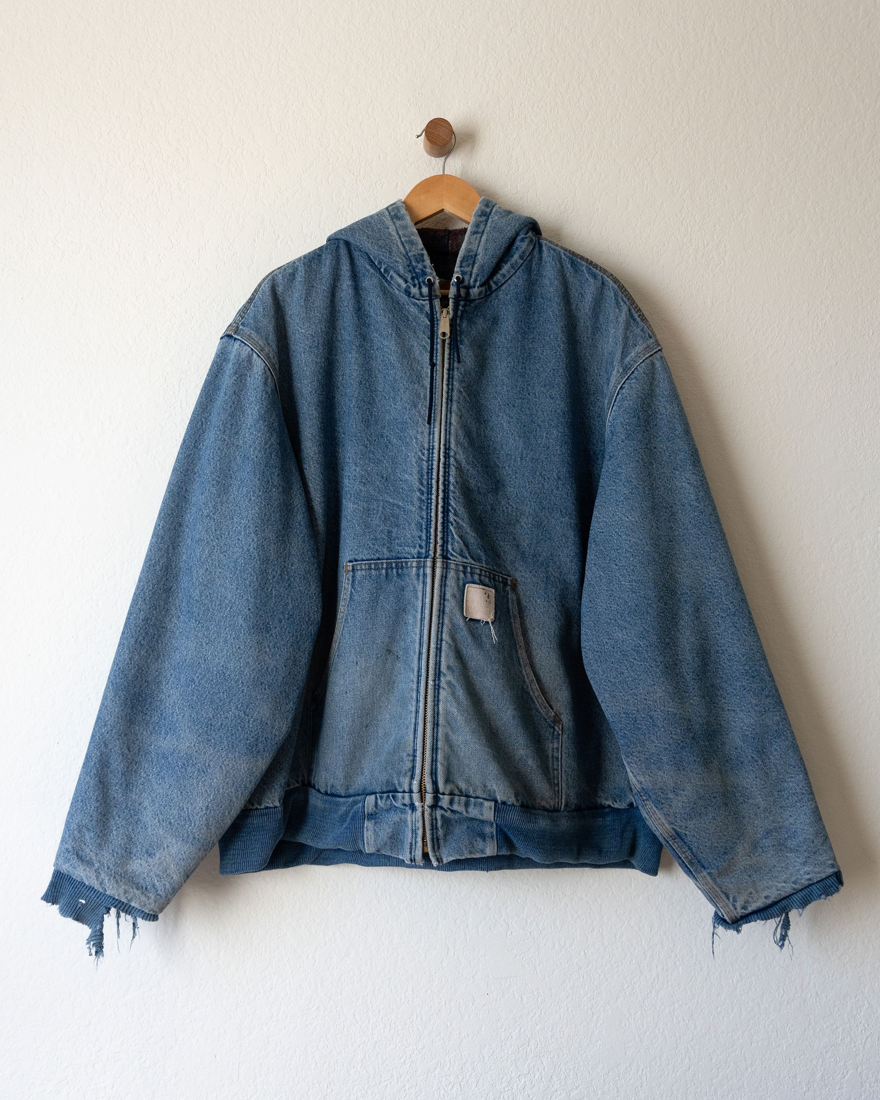 image of 1980S Vintage Carhartt Flannel Lined Hooded Denim Jacket in Blue, Men's (Size XL)