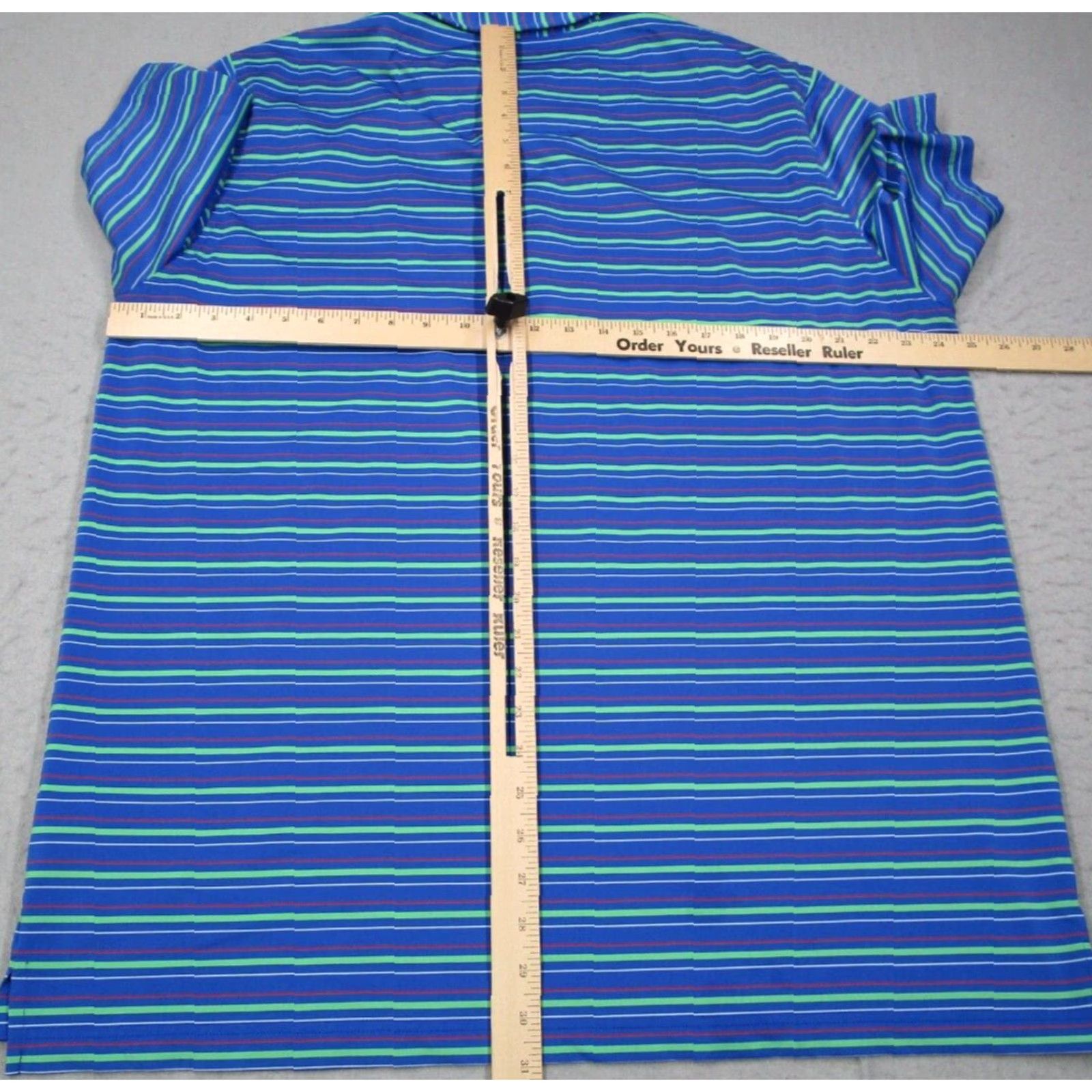 Vintage DONALD ROSS SPORT Shirt Mens XL Blue STRIPED Polo with PLANTATION GOLF CLUB logo embroidered on front - polyester blend Size US XL / EU 56 / 4 - 5 Thumbnail