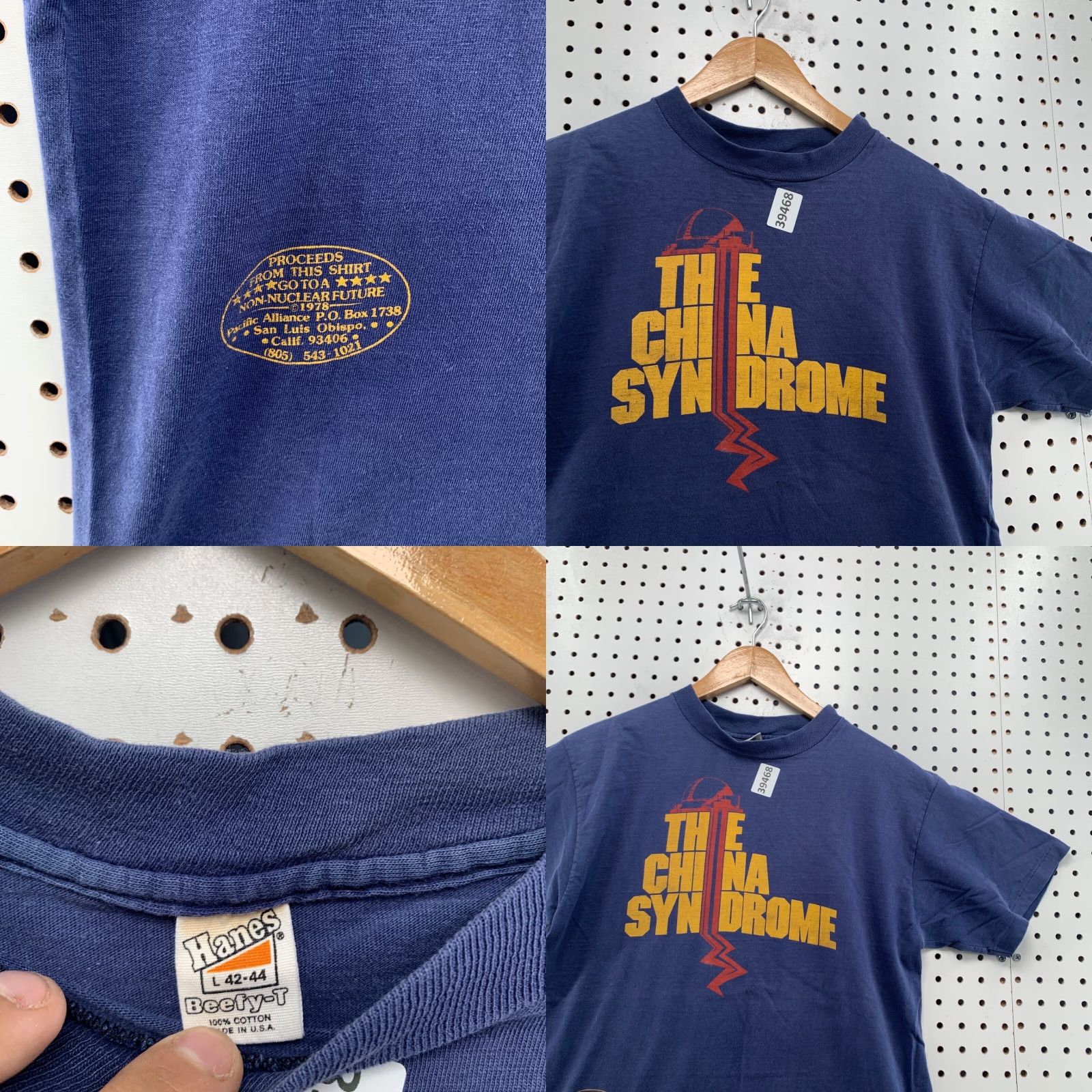 Hanes VINTAGE 70s China Syndrome Movie T-Shirt Mens Large Fits Medium Blue Graphic 70s Michael Douglas Rare 17x27 Size US L / EU 52-54 / 3 - 8 Thumbnail