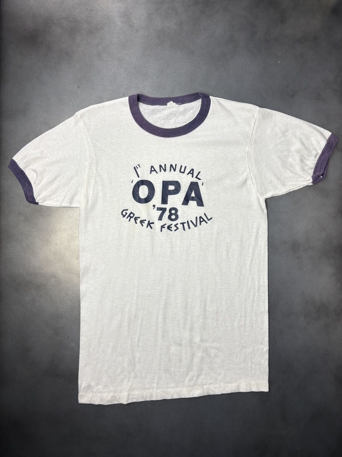 Vintage Vintage Greek Festival OPA! Tee 1970s Ringer Tee Thin Thrash Size US S / EU 44-46 / 1 - 2 Thumbnail